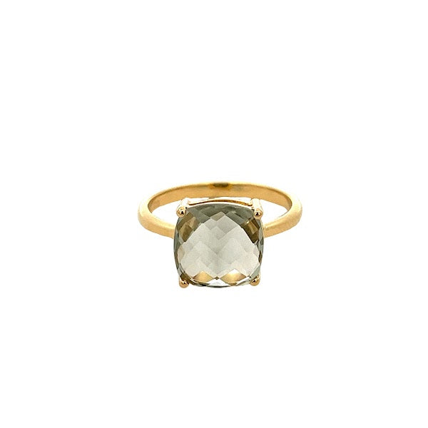 925 SILVER GOLD PLATED GREEN AMETHYST RING