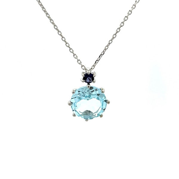 925 SILVER PLATED SKY BLUE TOPAZ AND IOLITE NECKLACE
