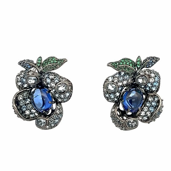 EARRING SILVER CENTER BLUE CZ SYN BLUE TOPAZ GREEN