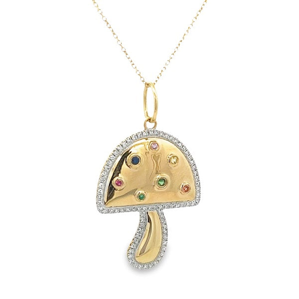 14K GOLD MULTI SAPPHIRE WITH HALO DIAMONDS MUSHROOM CHARM