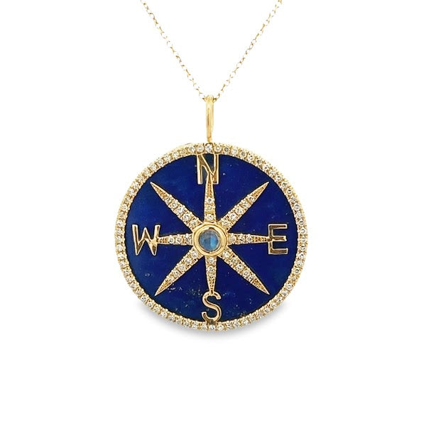 14K GOLD LAPIS LAZULI DIAMOND COMPASS CHARM