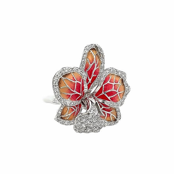 925 SILVER PLATED RED ORCHID CRYSTALS RING