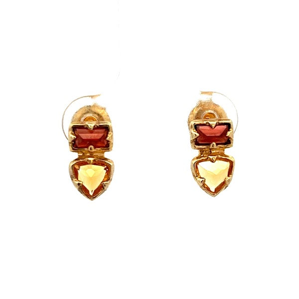 925 SILVER GOLD PLATED CITRINE AND GARNET EARRINGS