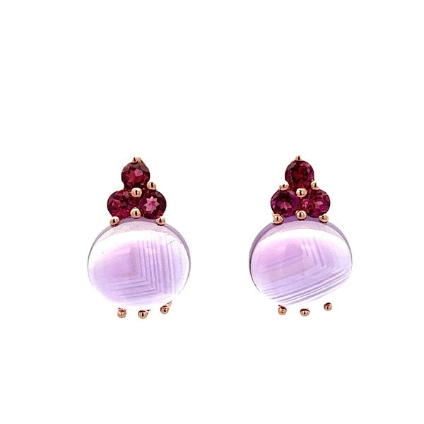 PENDIENTES DE AMATISTA BRASILEÑA Y RODOLITA BAÑADOS EN ORO ROSA 925