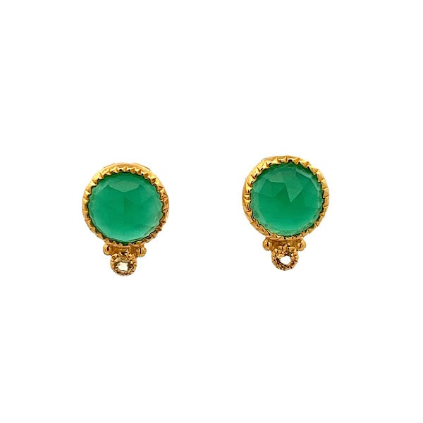 925 SILVER GOLD PLATED ROUND GREEN ONYX EARRINGS