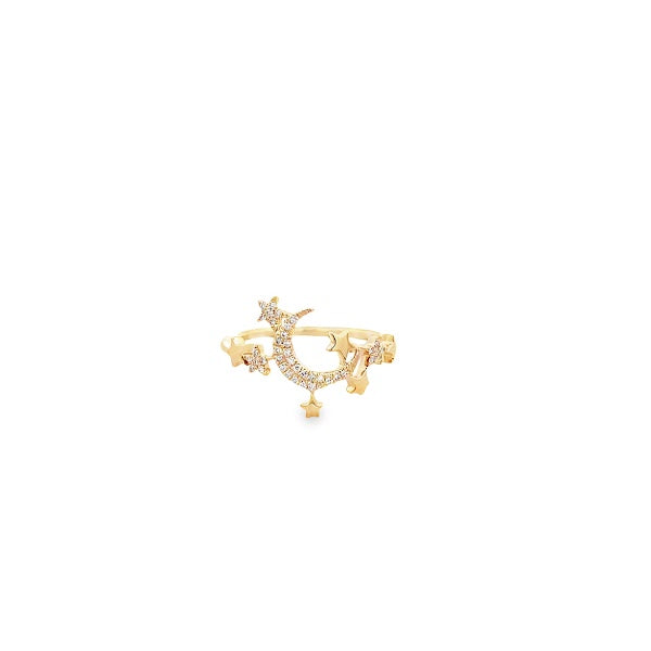 14K GOLD DIAMOND MOON AND STAR RING