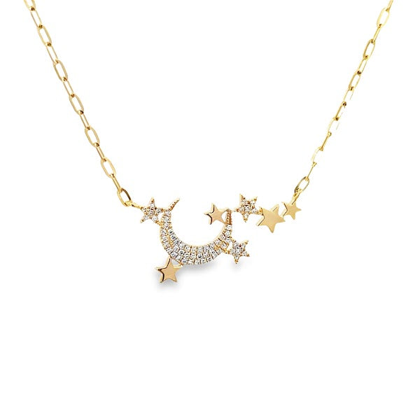 14K GOLD DIAMOND MOON AND STAR NECKLACE