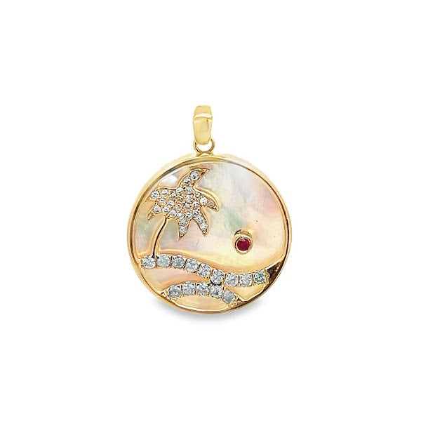 D0.08CT 14KY COIN PALM AND SEA PENDANT BTPZ4.22CT