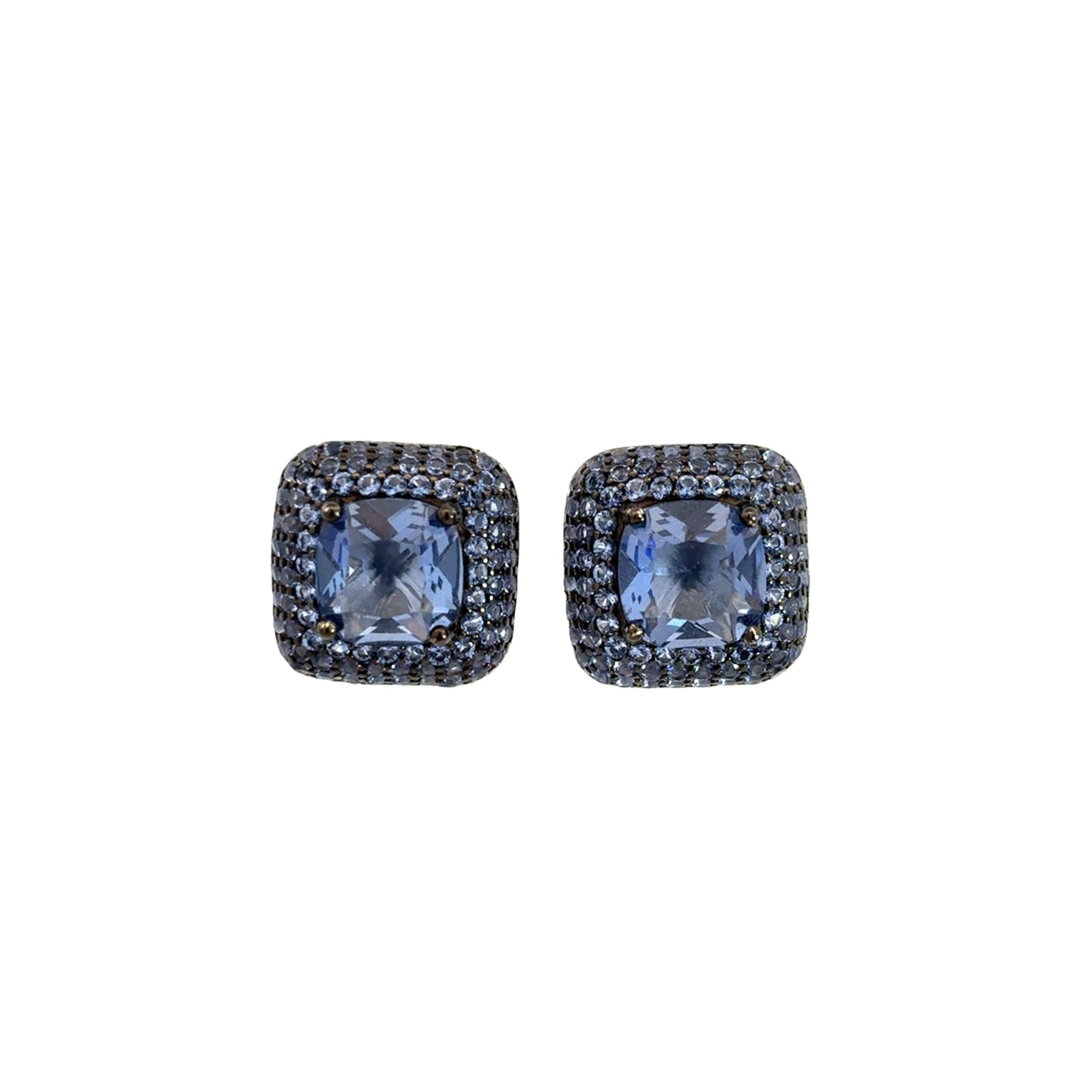 925SS SQUARE AND HALO PAVE BLUE CZ EARRINGS