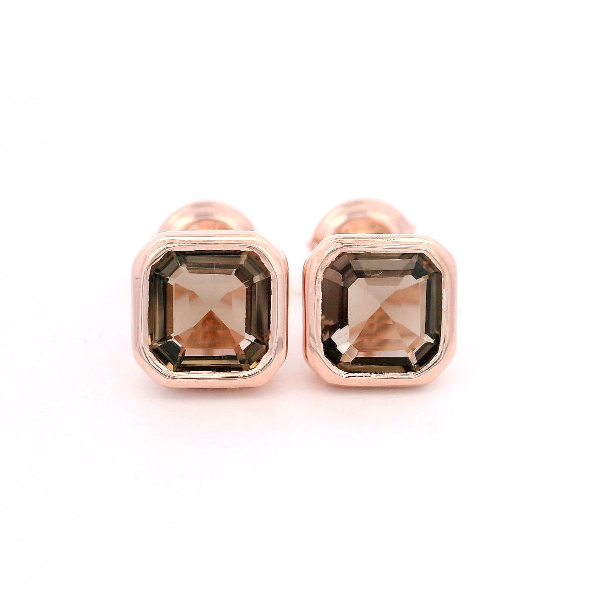 925RG CUSHION BEZEL SMOKY QUARTZ EARRINGS