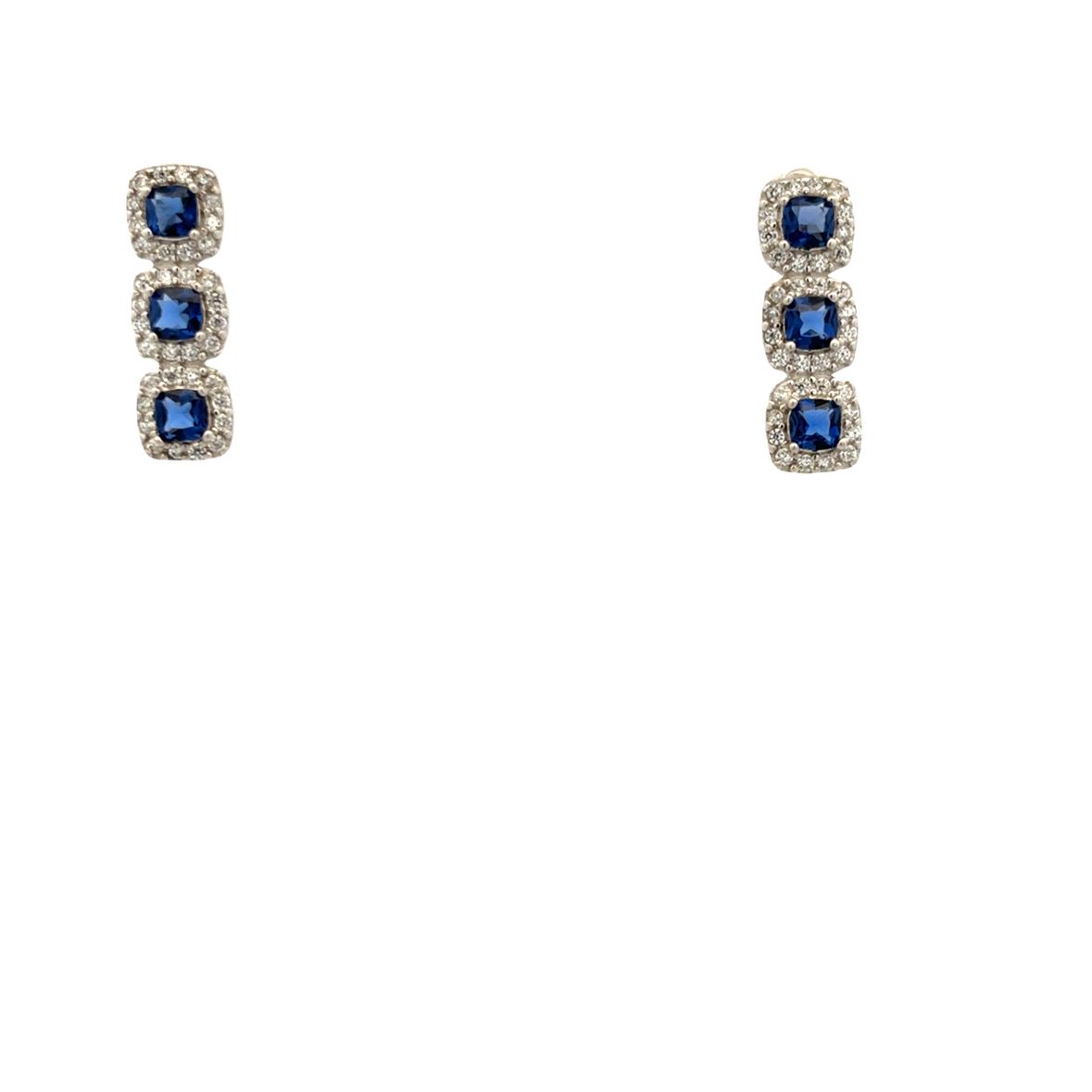 925SS TRIO SQUARE CZ BLUE SET