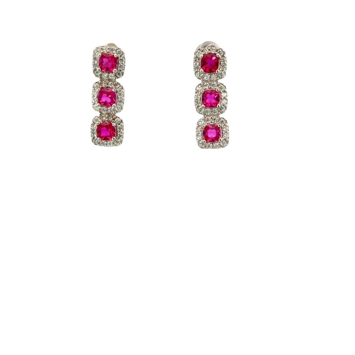 925SS TRIO SQUARE CZ RED SET