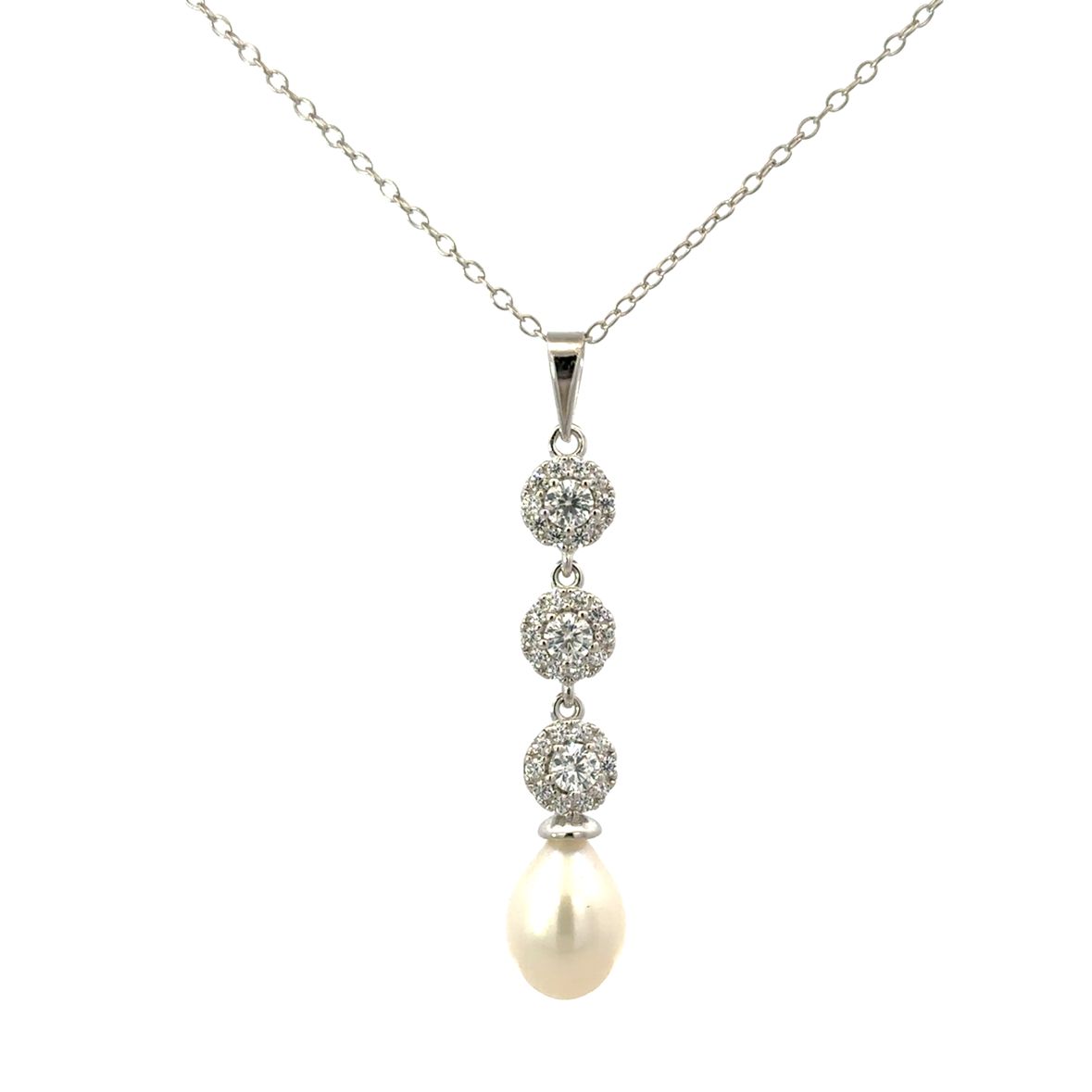 925SS TRIO CZ HANGING PEARL SET