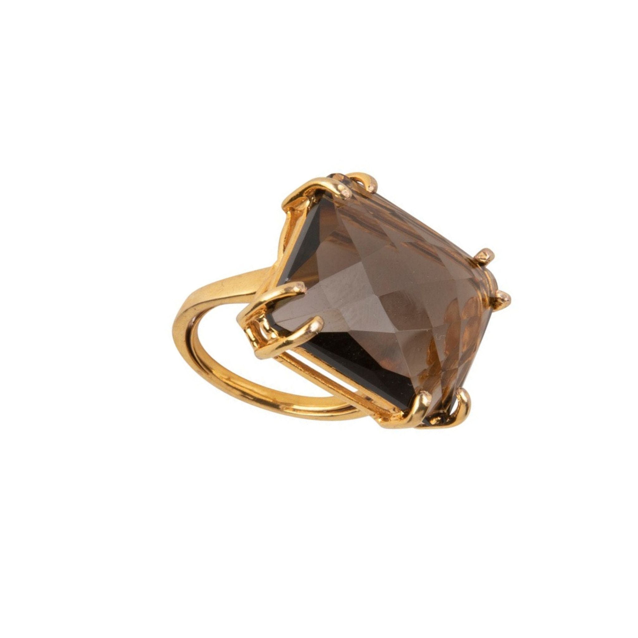 RING SMOKY QUARTZ 20 MM SQUARE CHECKERS CUT