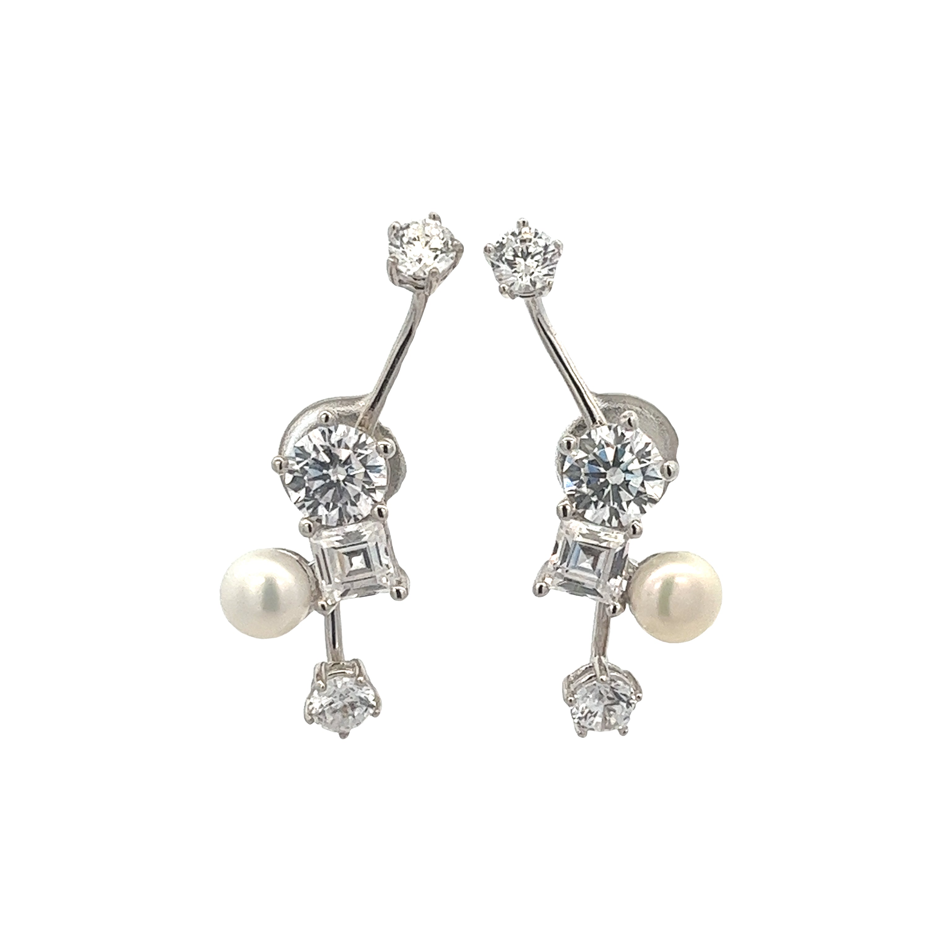EARRING SILVER CENTER FRESH WATER PEARL WHITE WHITE CZ