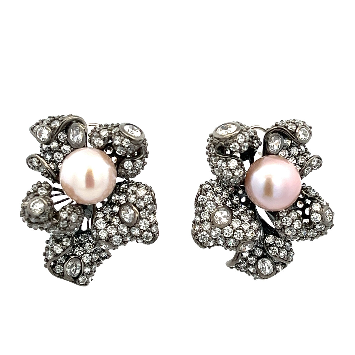 EARRING SILVER CENTER NATURAL PEARL PURPLE WHITE CZ