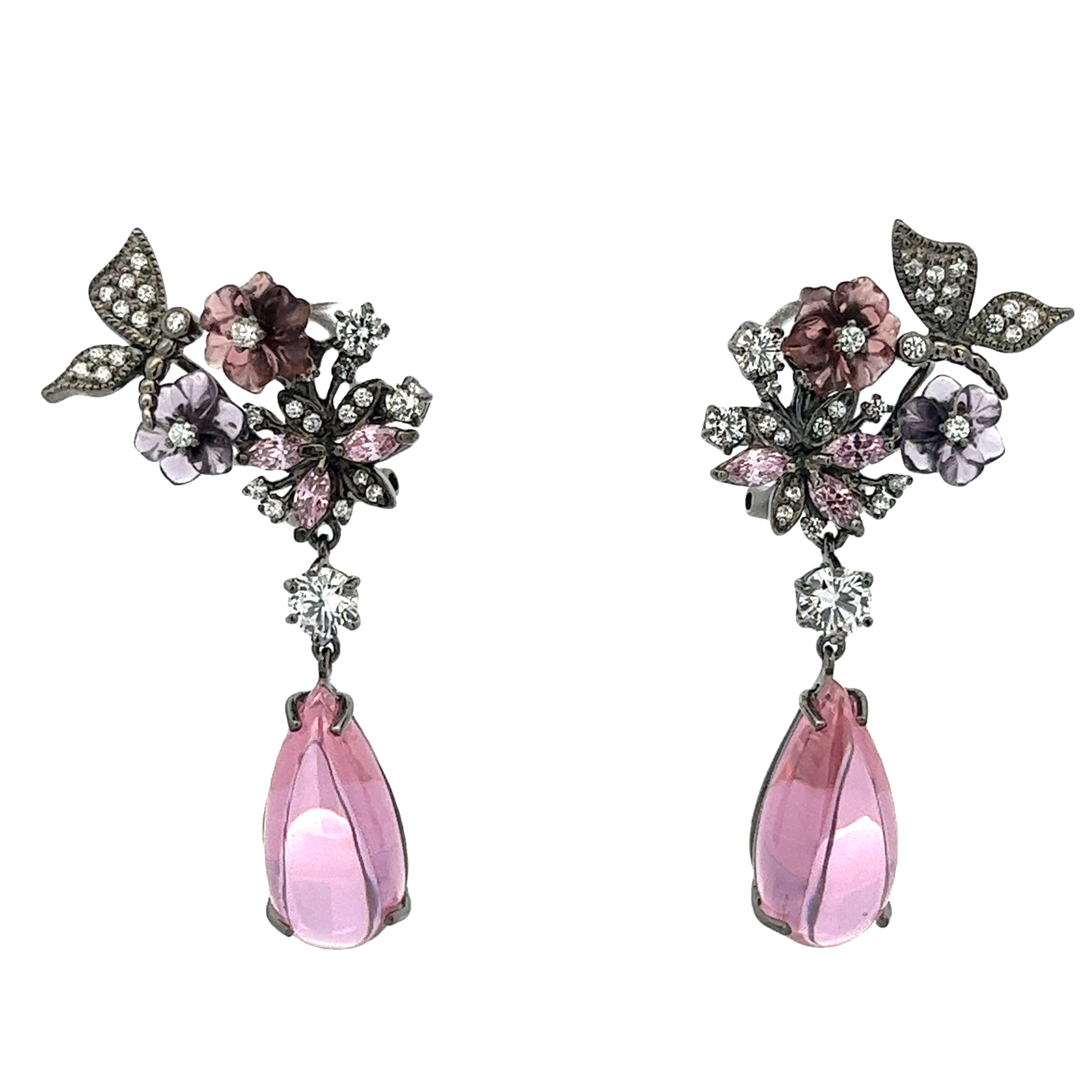 EARRING SILVER CENTER FL PP AMT CZ PINK CZ WHITE CZ