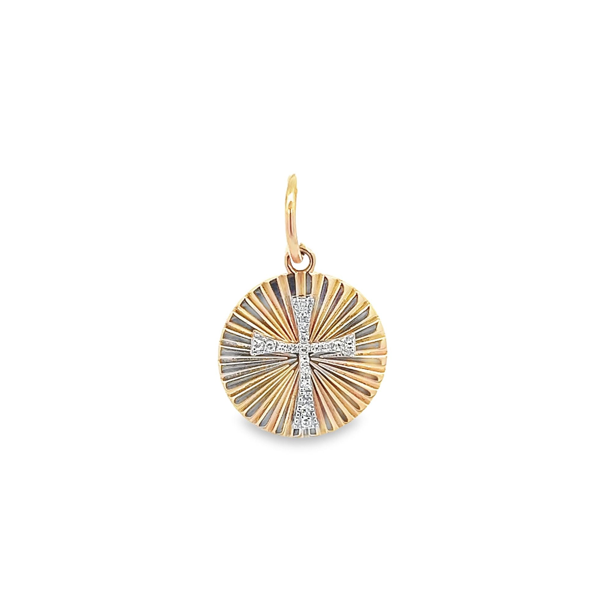 D0.06CT 14KY DISC RAY CROSS PAVE PENDANT