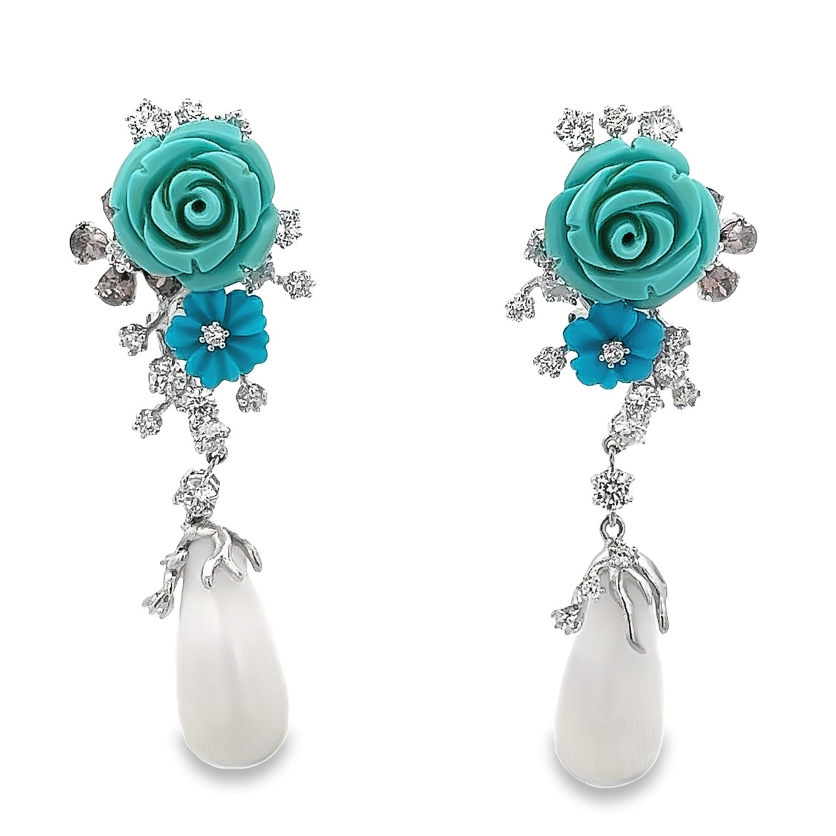 EARRING SILVER CENTER ONYX WHITE SMOKY CZ WHITE CZ FL SYN TURQUOISE
