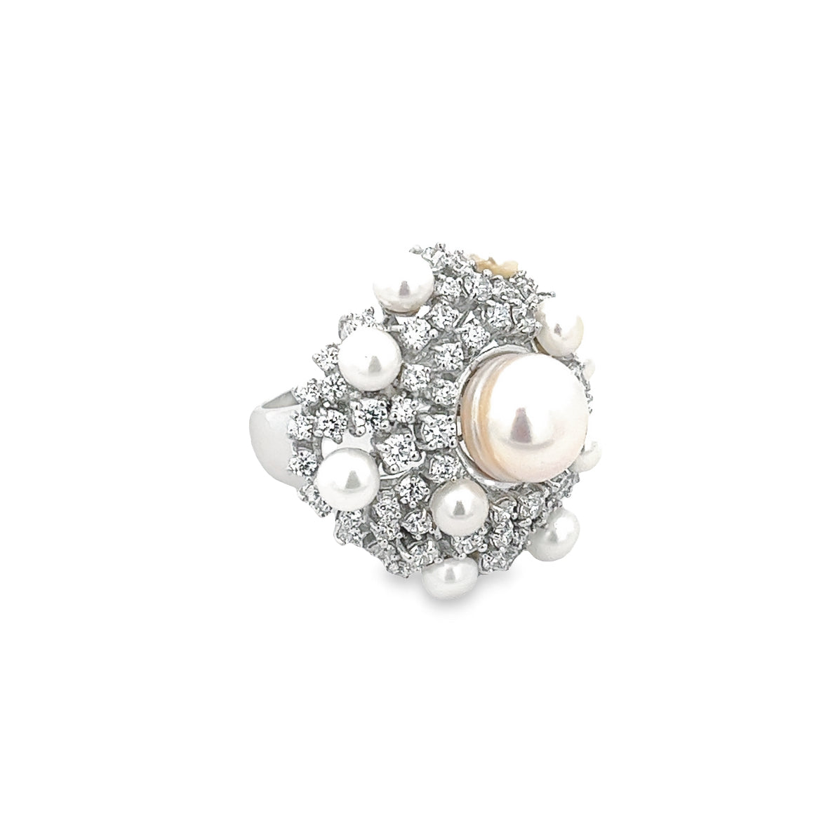 RING SILVER CENTER FRESH WATER PEARL W CZ