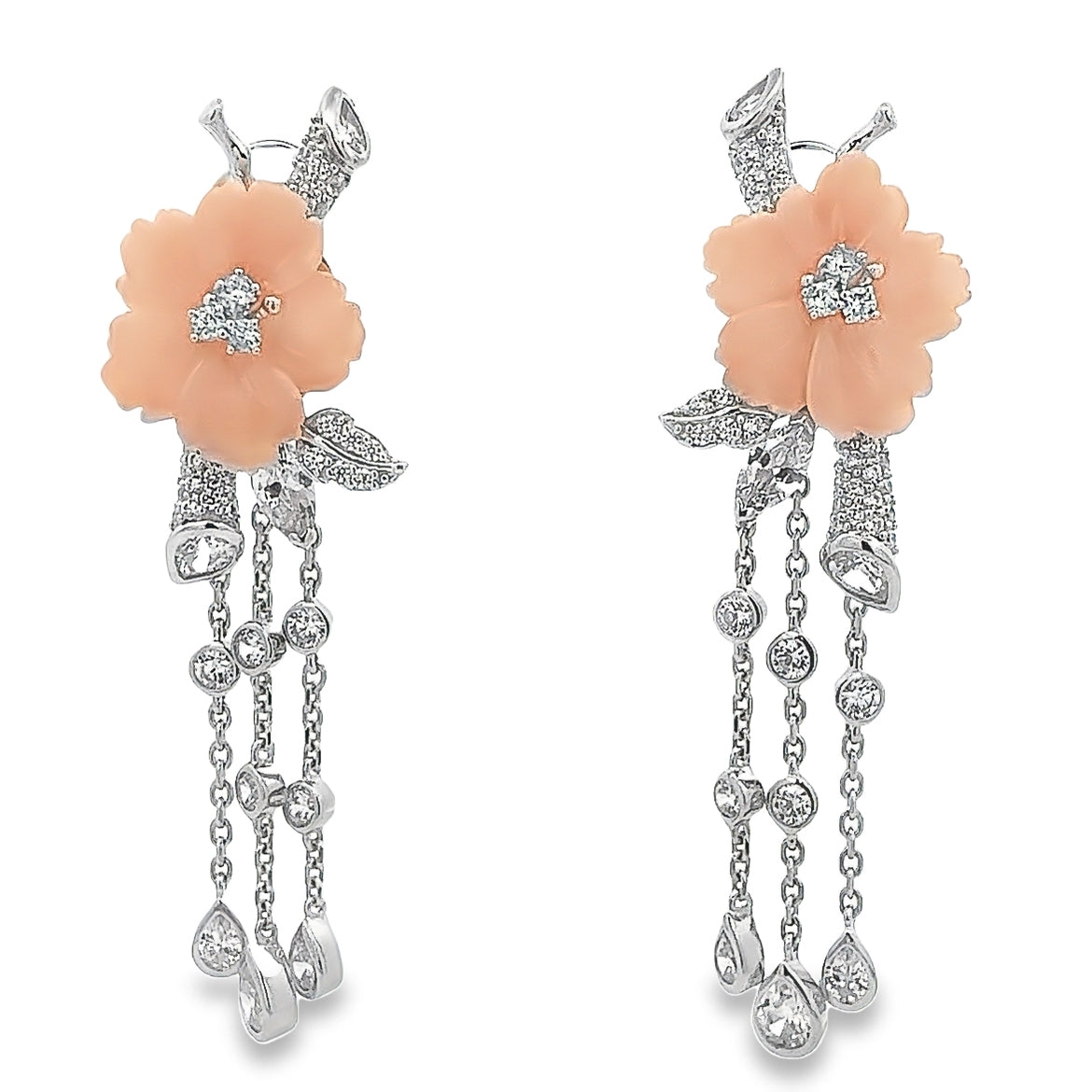 EARRING SILVER CENTER FL ORANGE CALCITE WHITE CZ