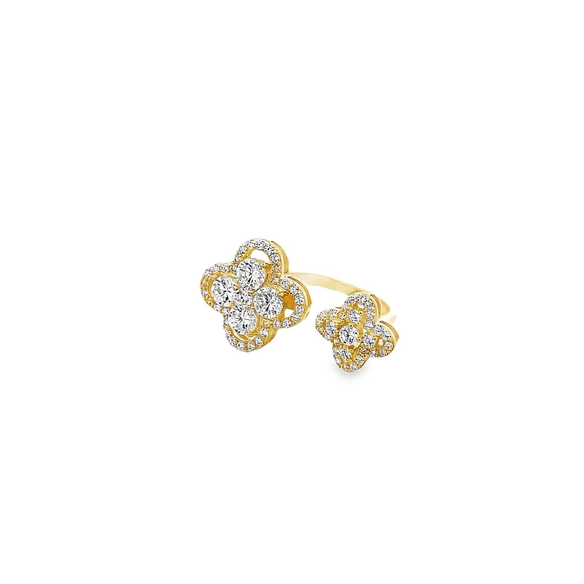 925GD DOUBLE CLOVER CZ CUFF RING