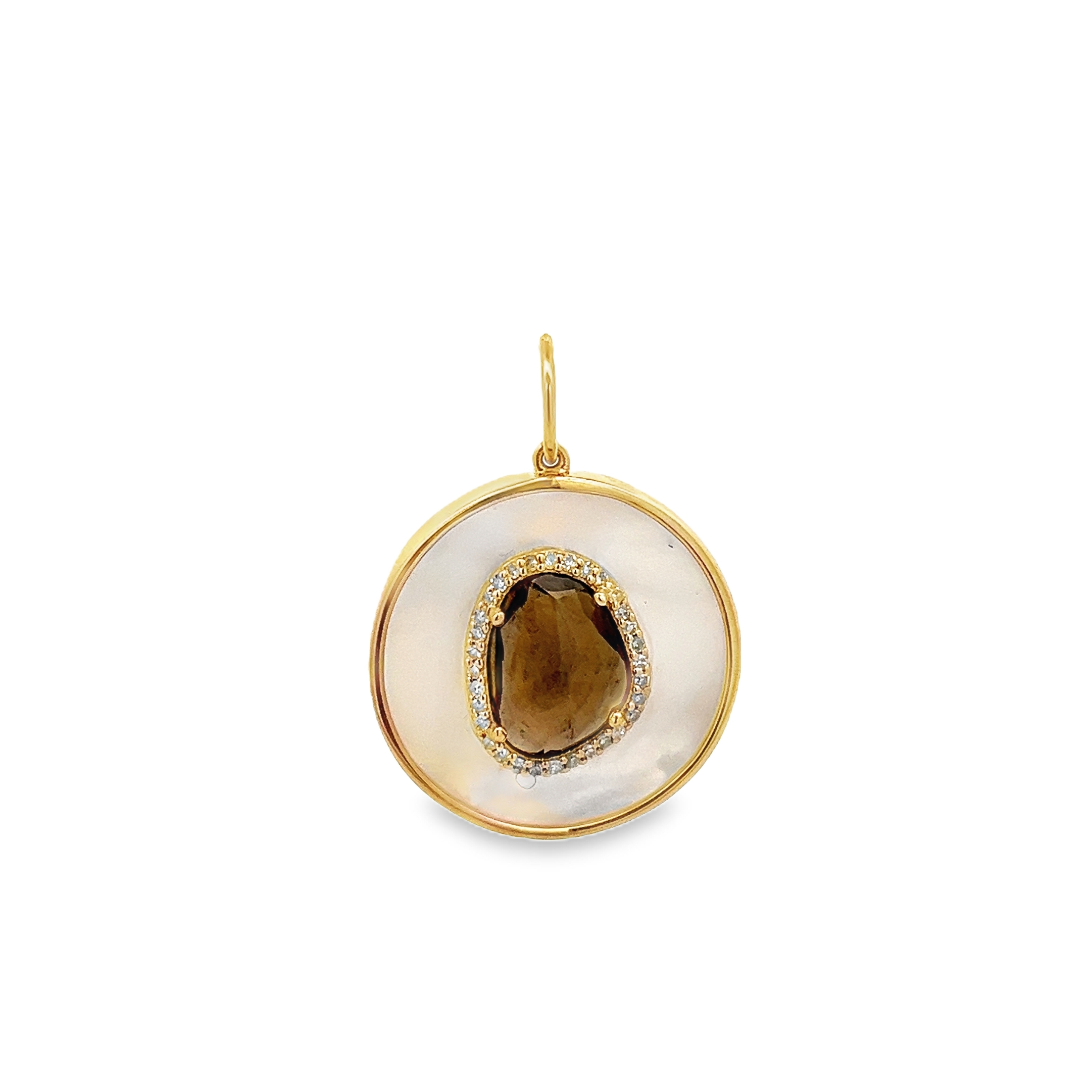 D0.14CT 14KY COIN BEZEL CENTER STONE CHARM MOP3.57CTQUA1.66CT