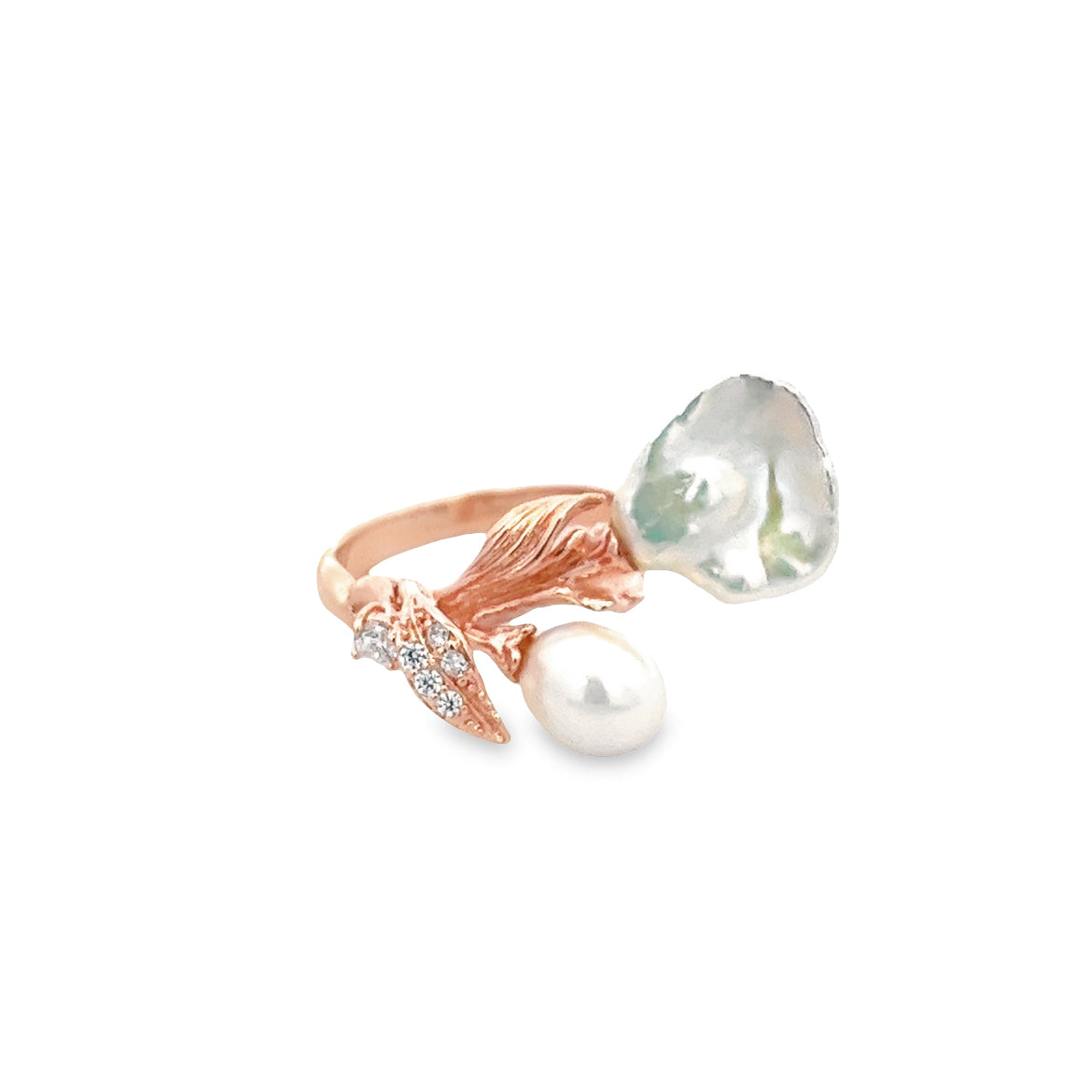 RING SILVER CENTER WHITE CZ FRESH WATER WHITE PEARL PP