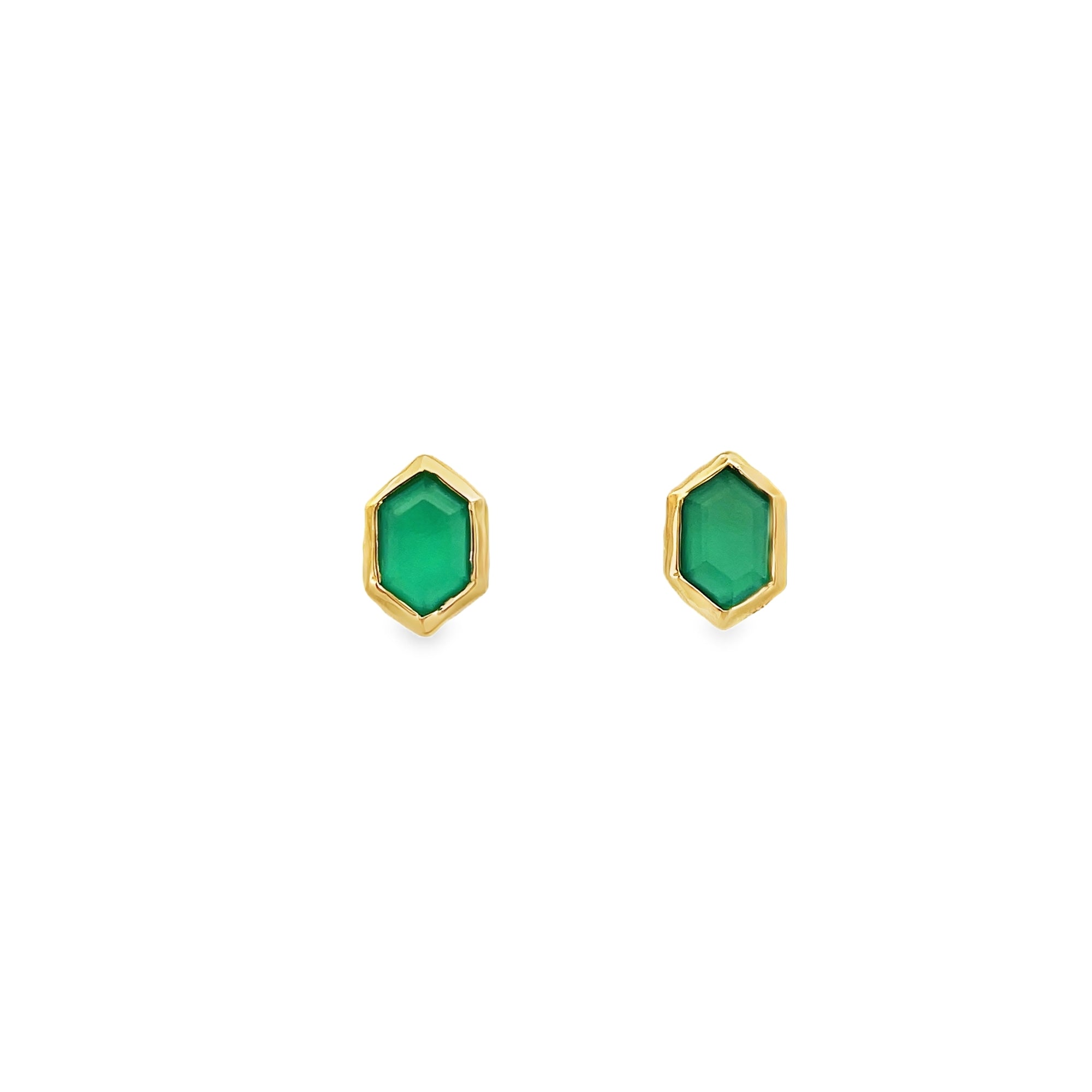 HEXAGONAL ONIX GREEN EARRINGS IN GOLD PLATED