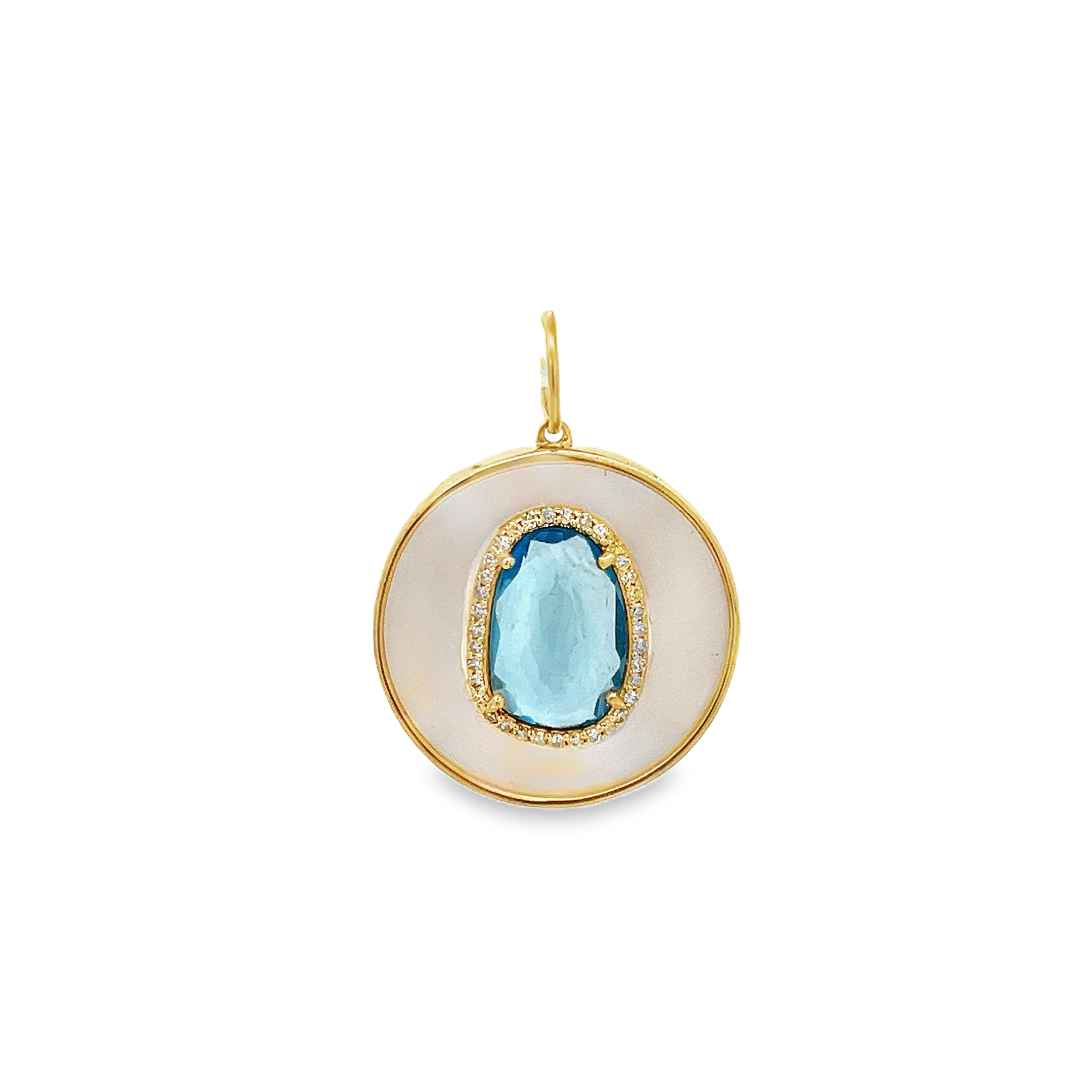 D0.15CT 14KY COIN BEZEL CENTER STONE CHARM MOP3.02CTTPZ2.36CT