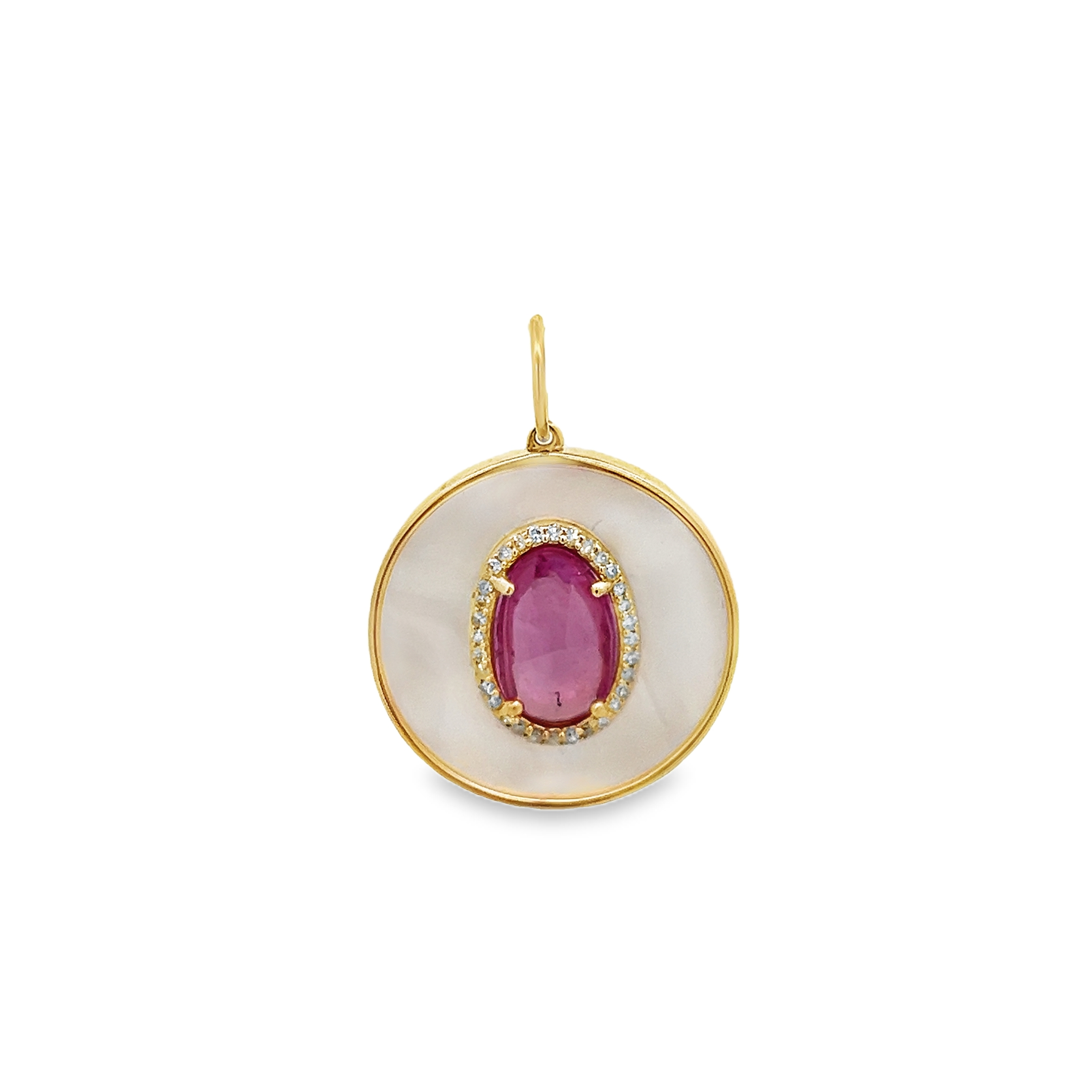 D0.14CT 14KY COIN BEZEL CENTER STONE CHARM MOP3.66CT PS2.04CT