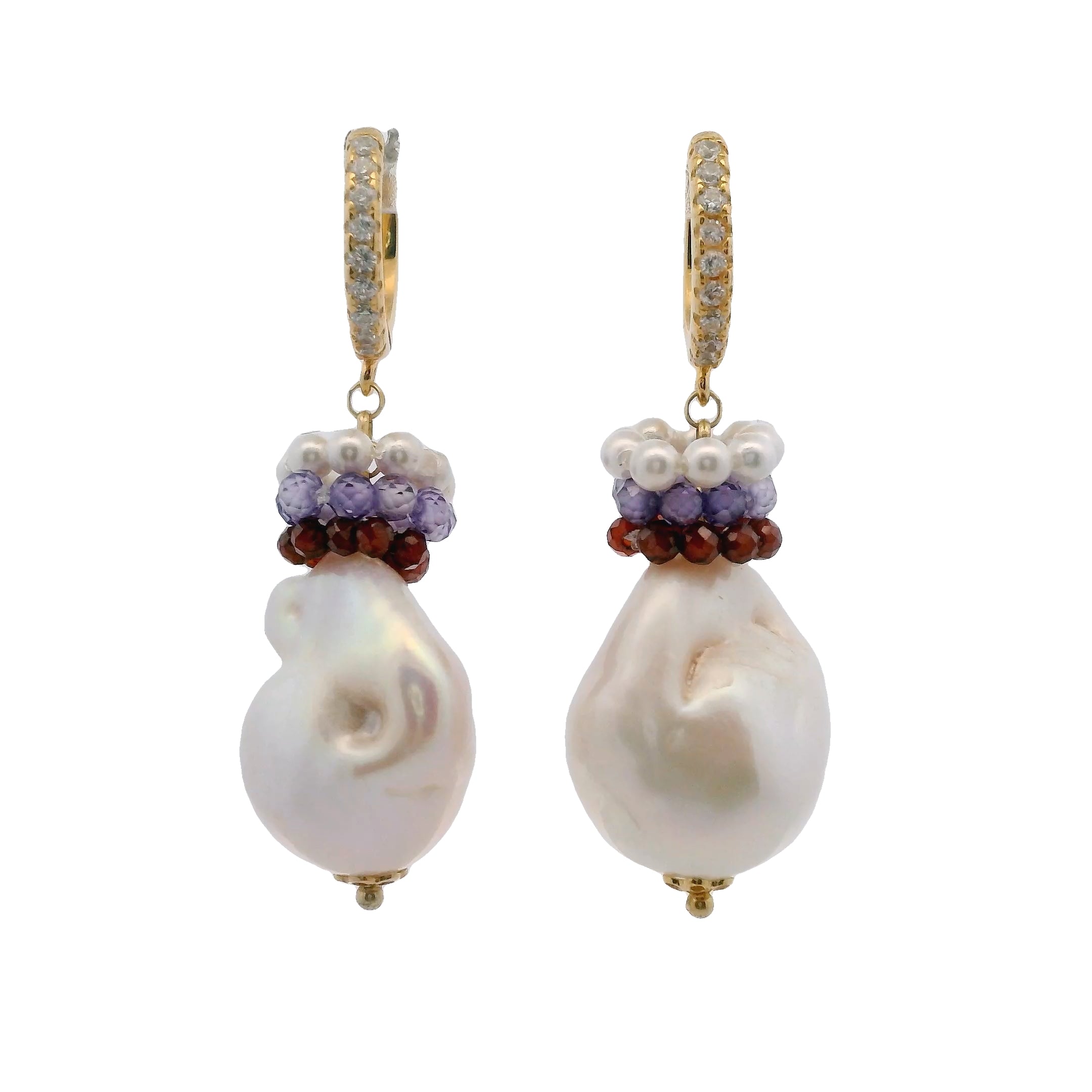 925GG ECCHINI PERLA SCARAMAZZA WHITE PUERPLE EARRINGS