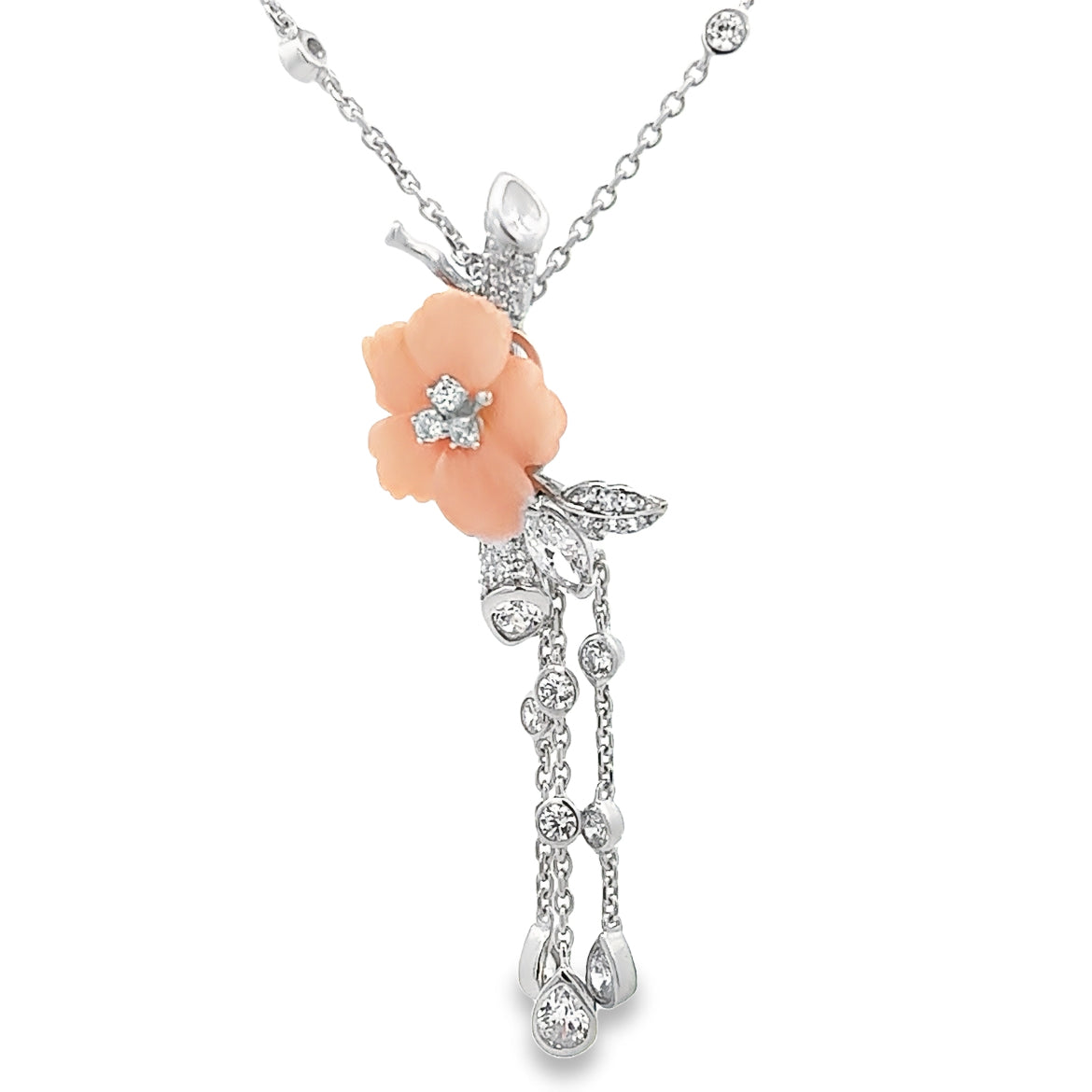 NECKLACE SILVER CENTER FL ORANGE CALCITE WHITE CZ