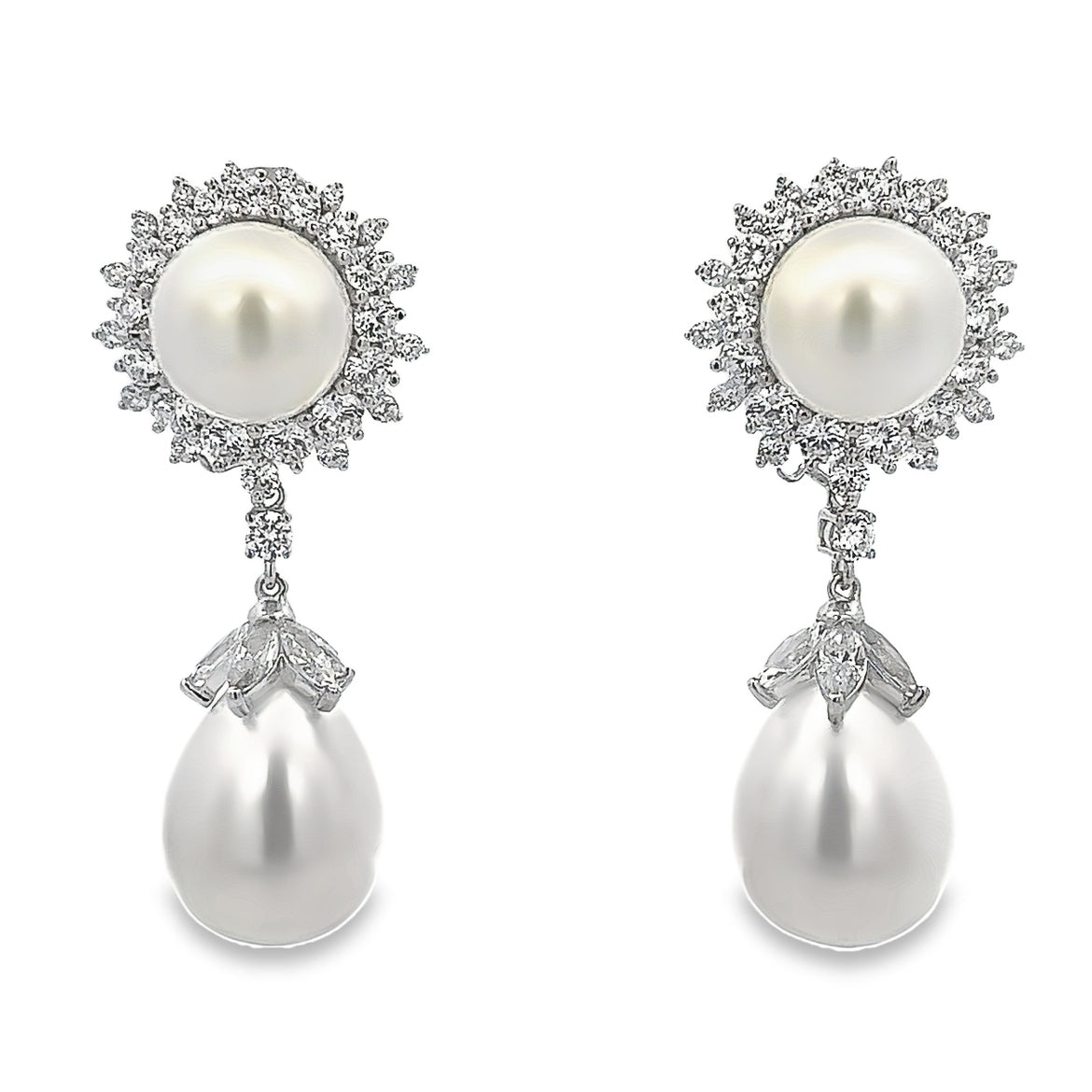 EARRING SILVER CENTER SYN WHITE PEARL WHITE CZ