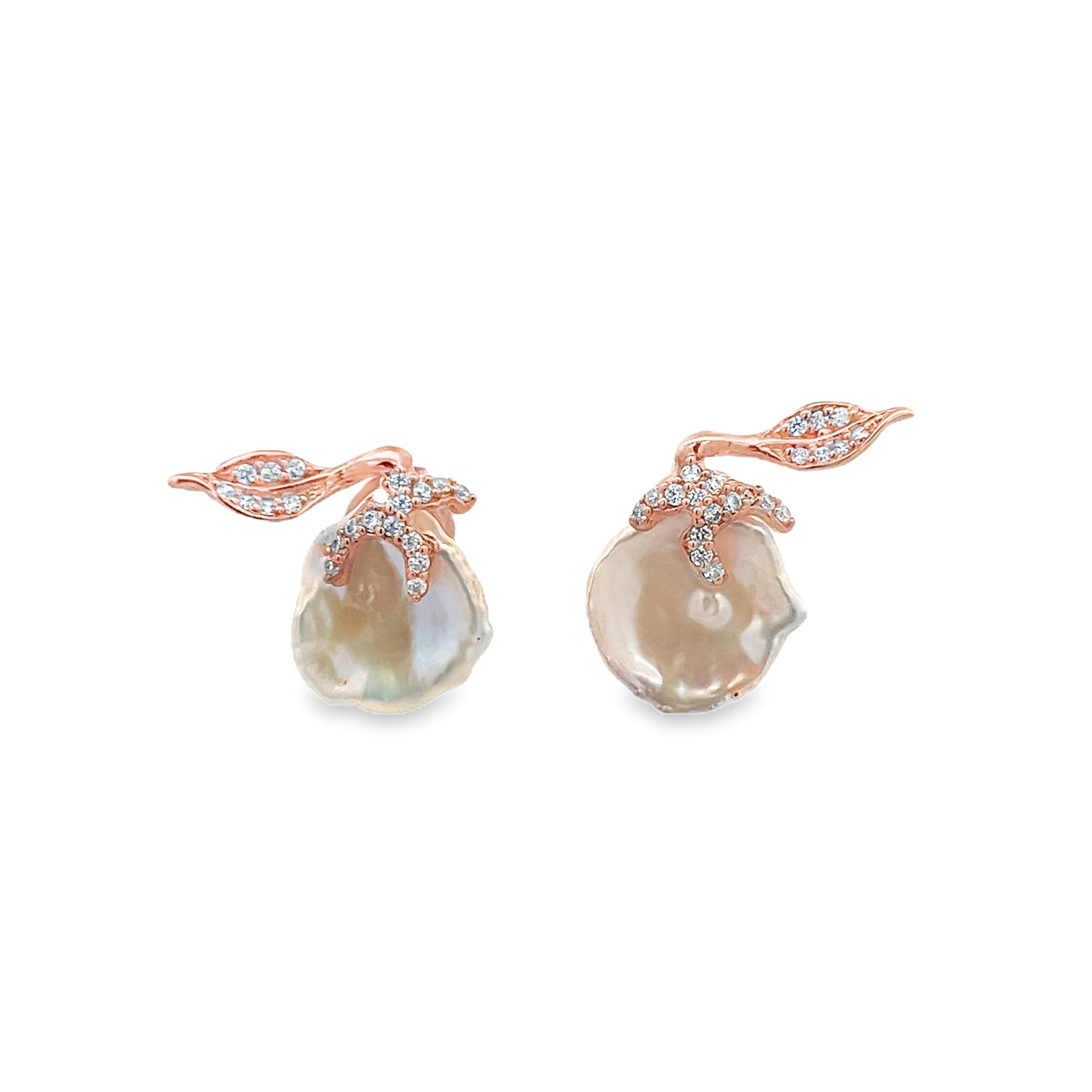 EARRING FRESH WATER PEARL WHITE IN 925 ROSEGOLD PLATED