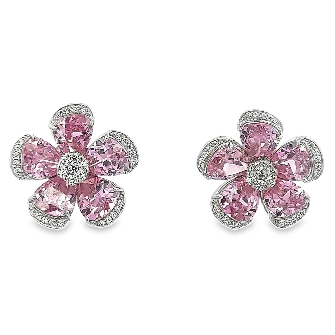 EARRING SILVER CENTER PINK NANO WHITE CZ