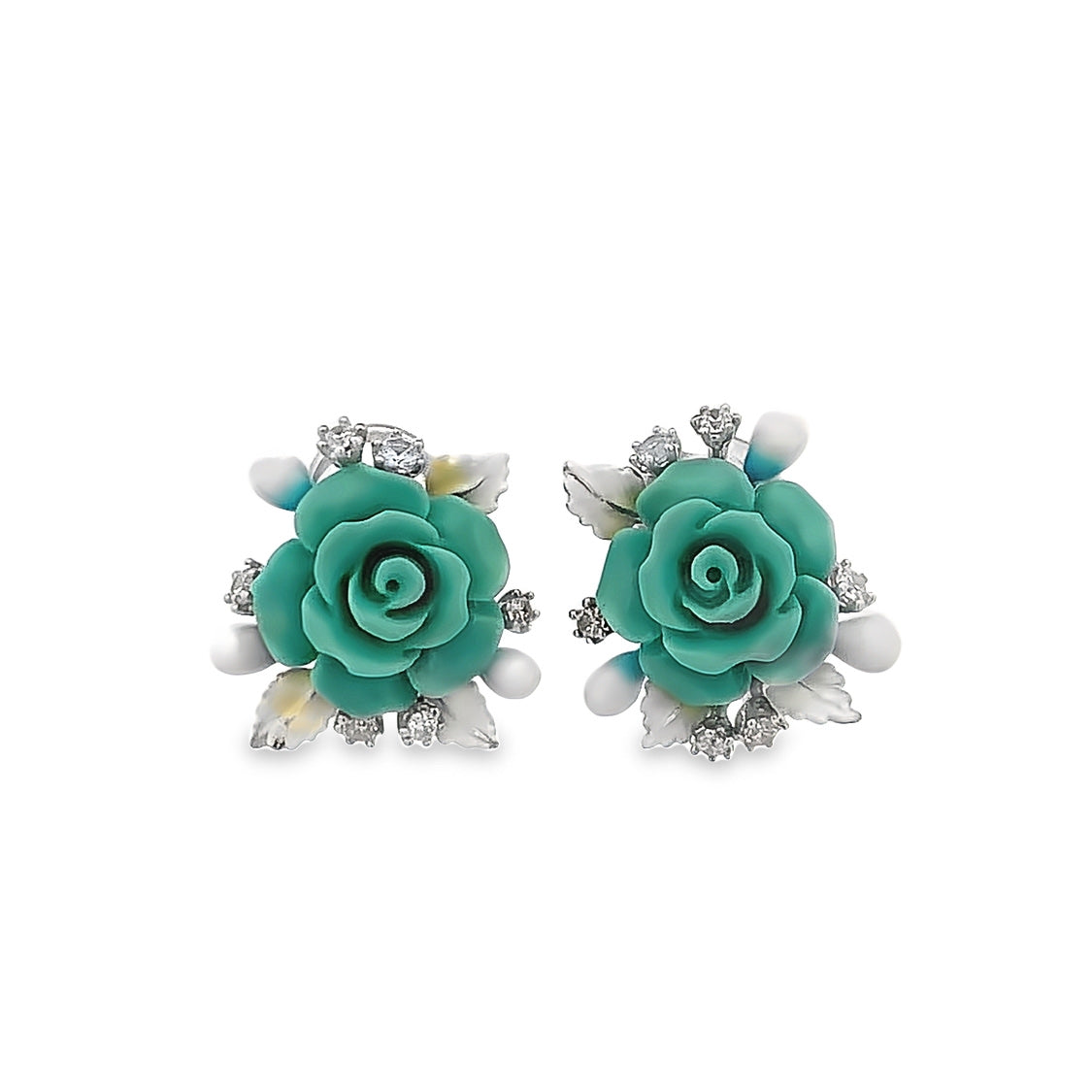 EARRING SILVER CENTER FL TURQUOISE CHAMPANGE SYN BLUE TOPAZ WHITE CZ