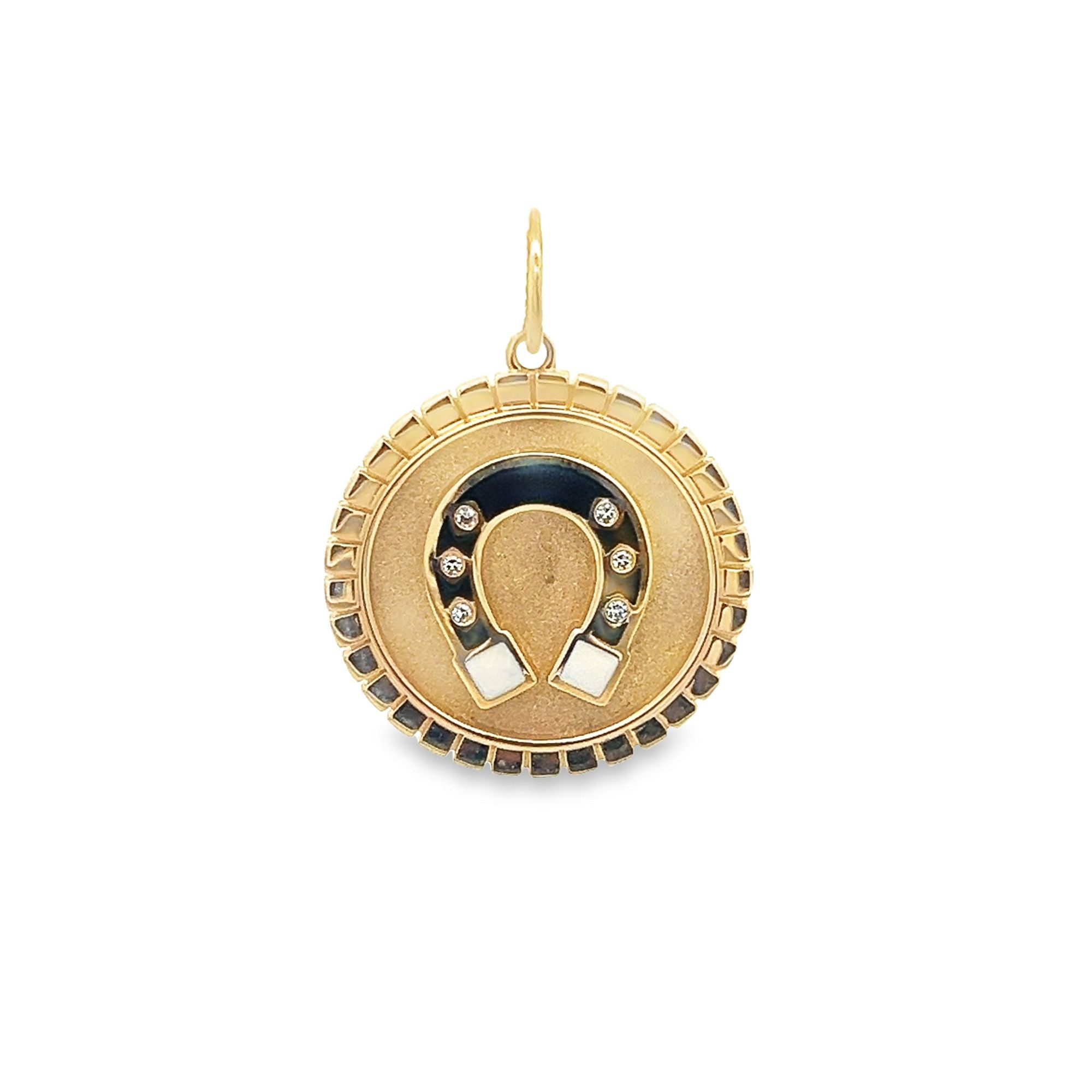 D0.03CT 14KY EMANUEL COIN WITH HORSESHOE PENDANT