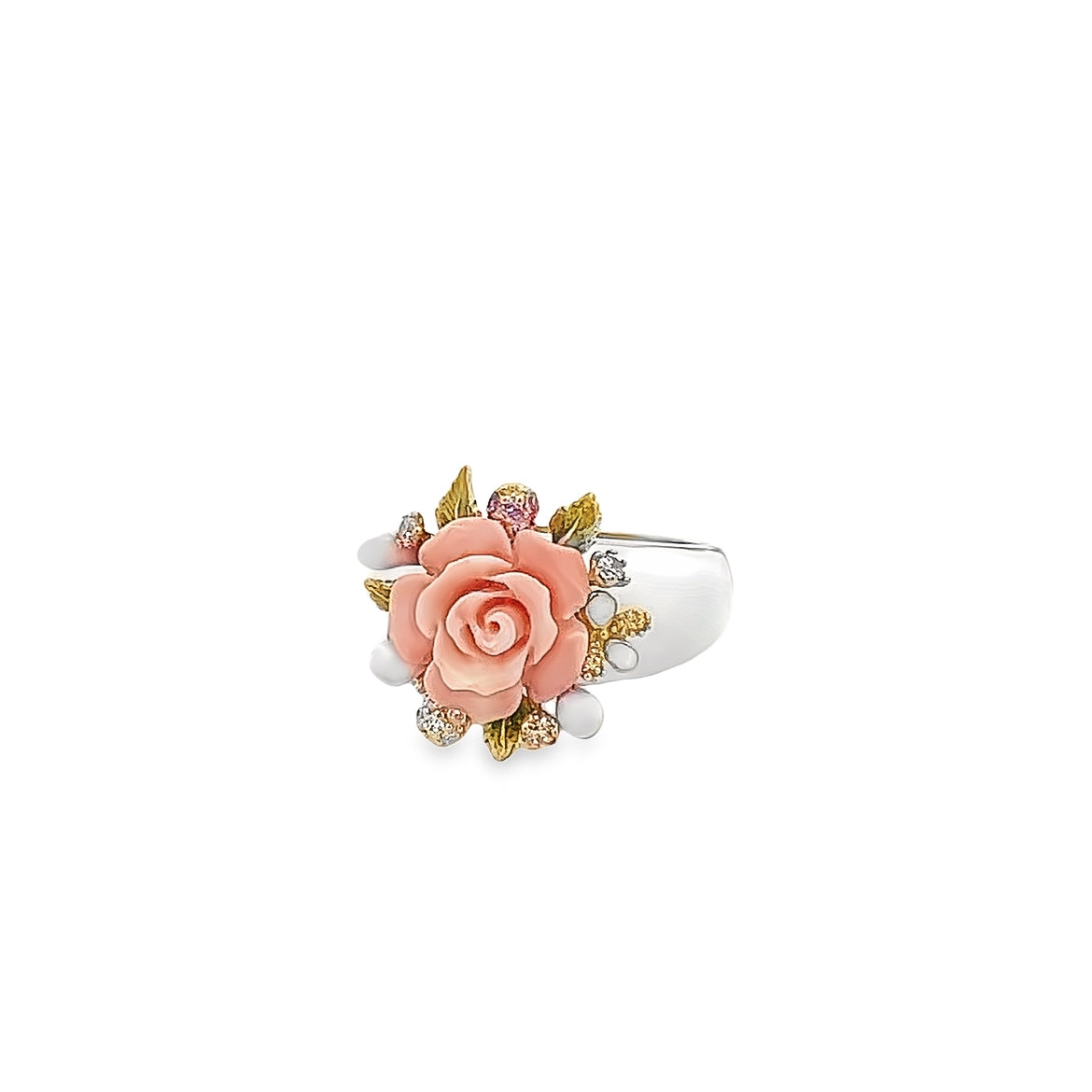 RING SILVER CENTER FL MIXROSE PINK CHAMPANGE CZ ENAMEL