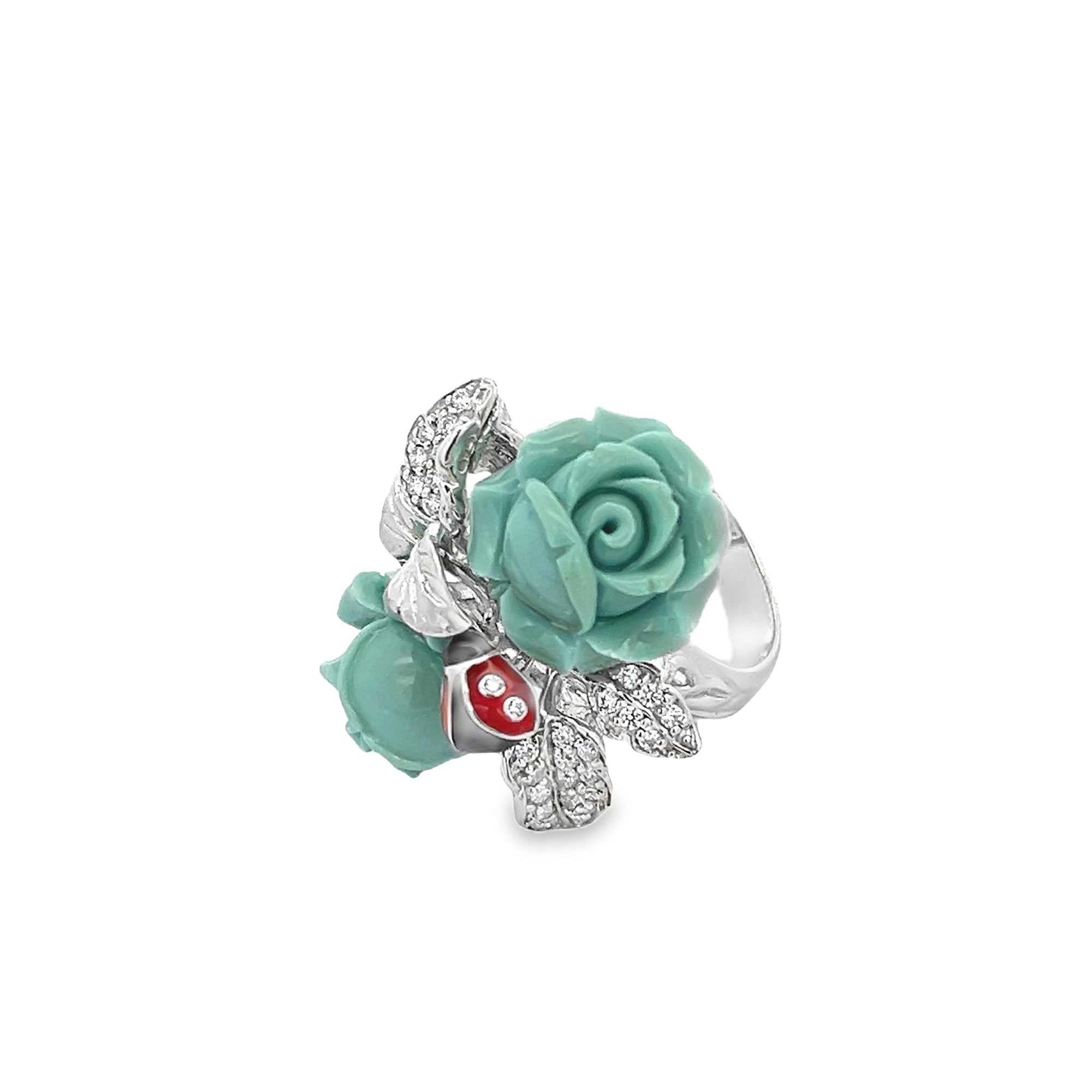 RING SILVER CENTER SYN TURQUOISE  STAR CUT