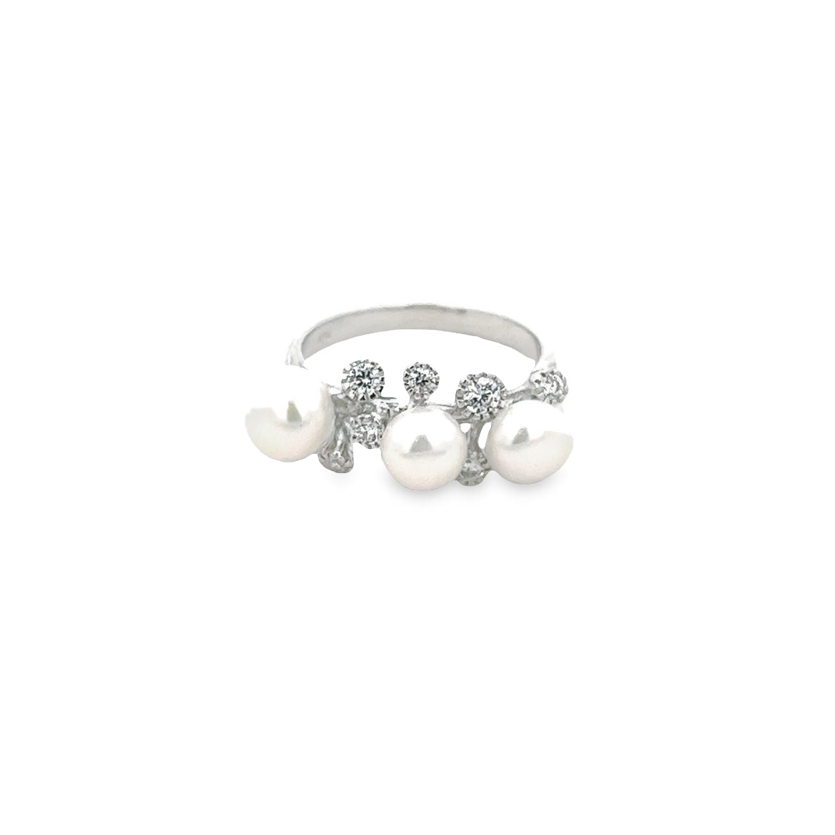 RING SILVER CENTER FRESH WATER PEARL WHITE WHITE CZ