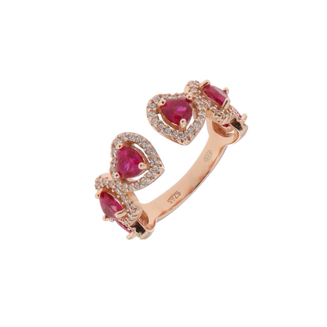925RG OUTLINE HEART STUD CZ RED OPEN RING T7