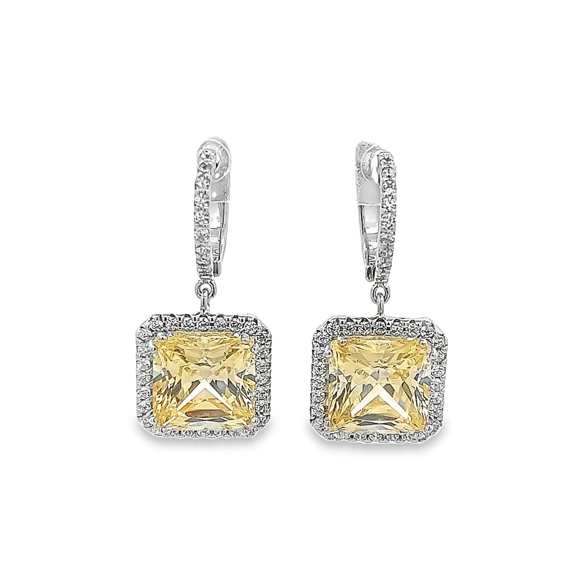 EARRING SILVER CENTER CANNARY CZ WHITE CZ