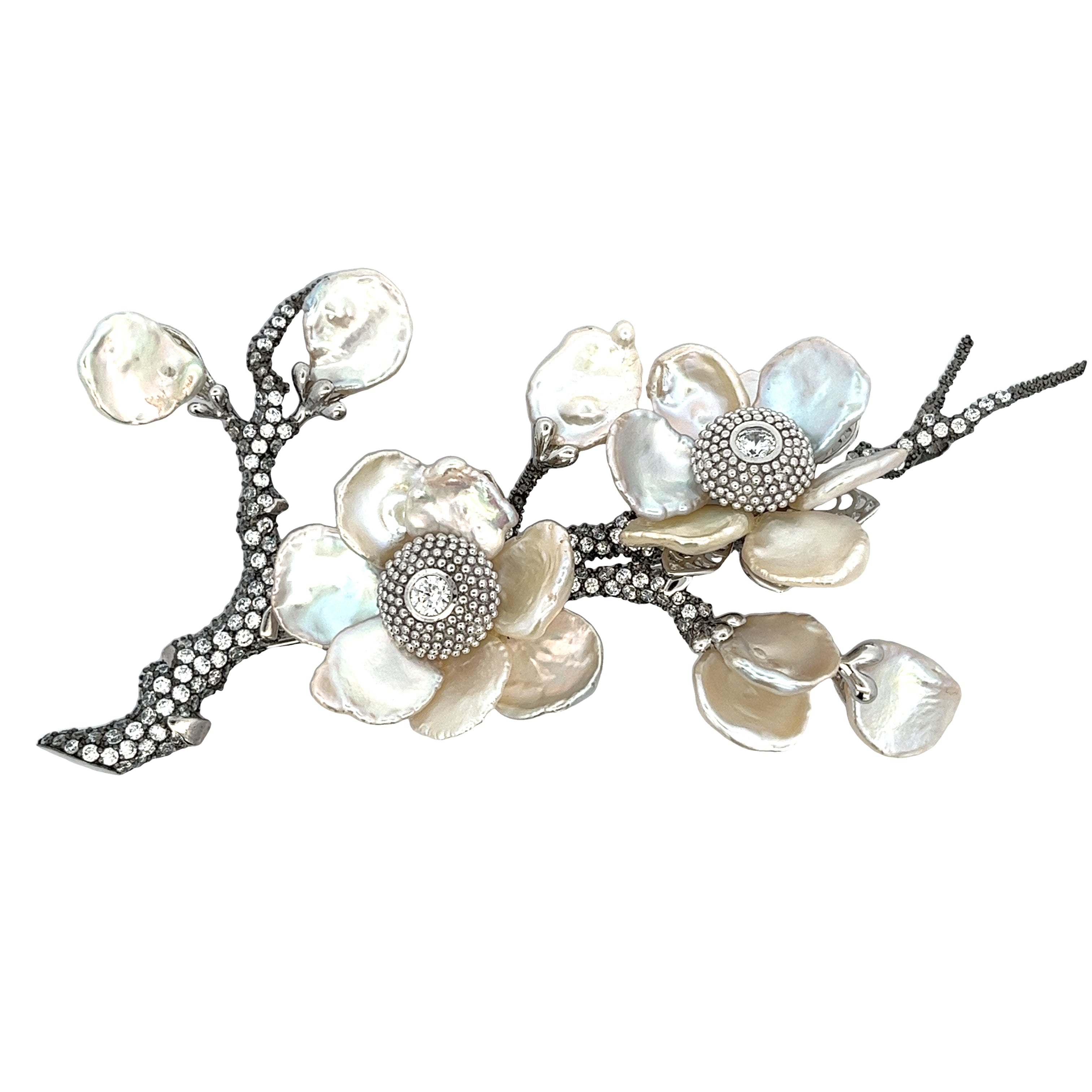PENDANT SILVER CENTER WHITE CZ FRESH WATER PEARL WHITE STAR CUT