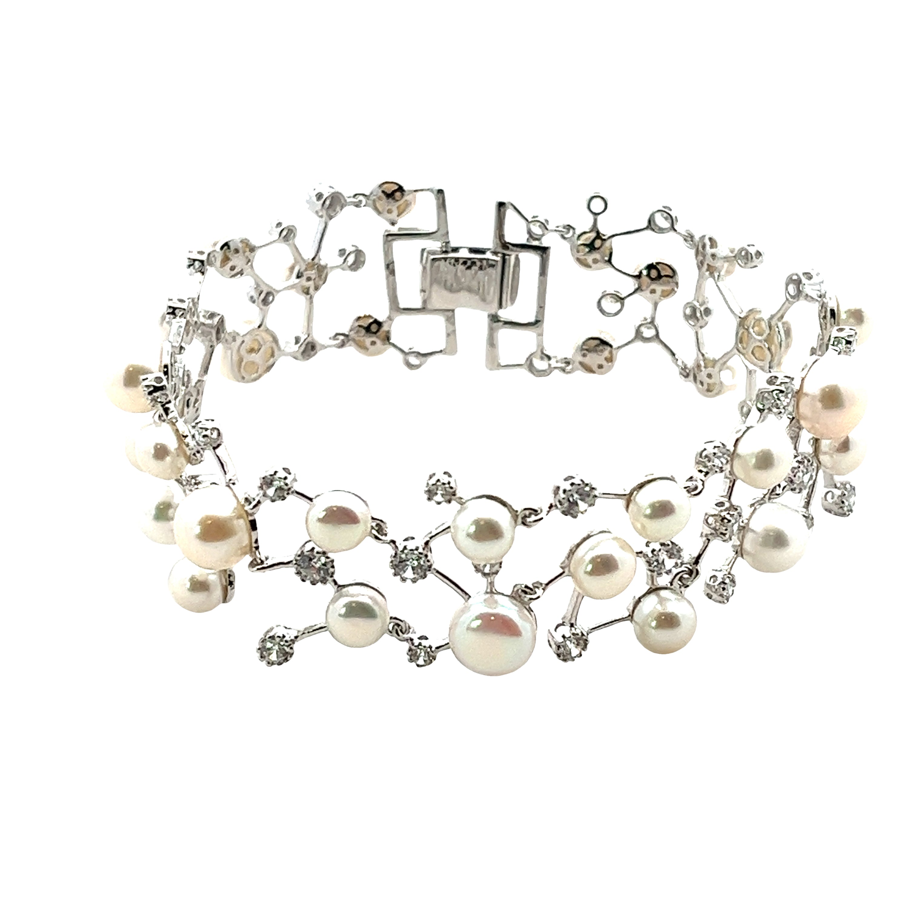 BRACELET SILVER CENTER FRESH WATER PEARL WHITE WHITE CZ