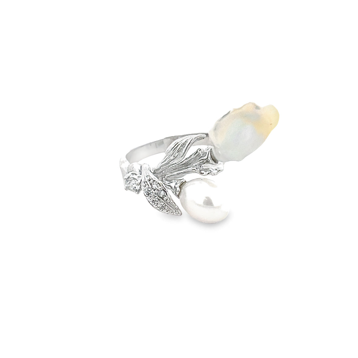 RING SILVER CENTER WHITE CZ FRESH WATER WHITE PEARL RP