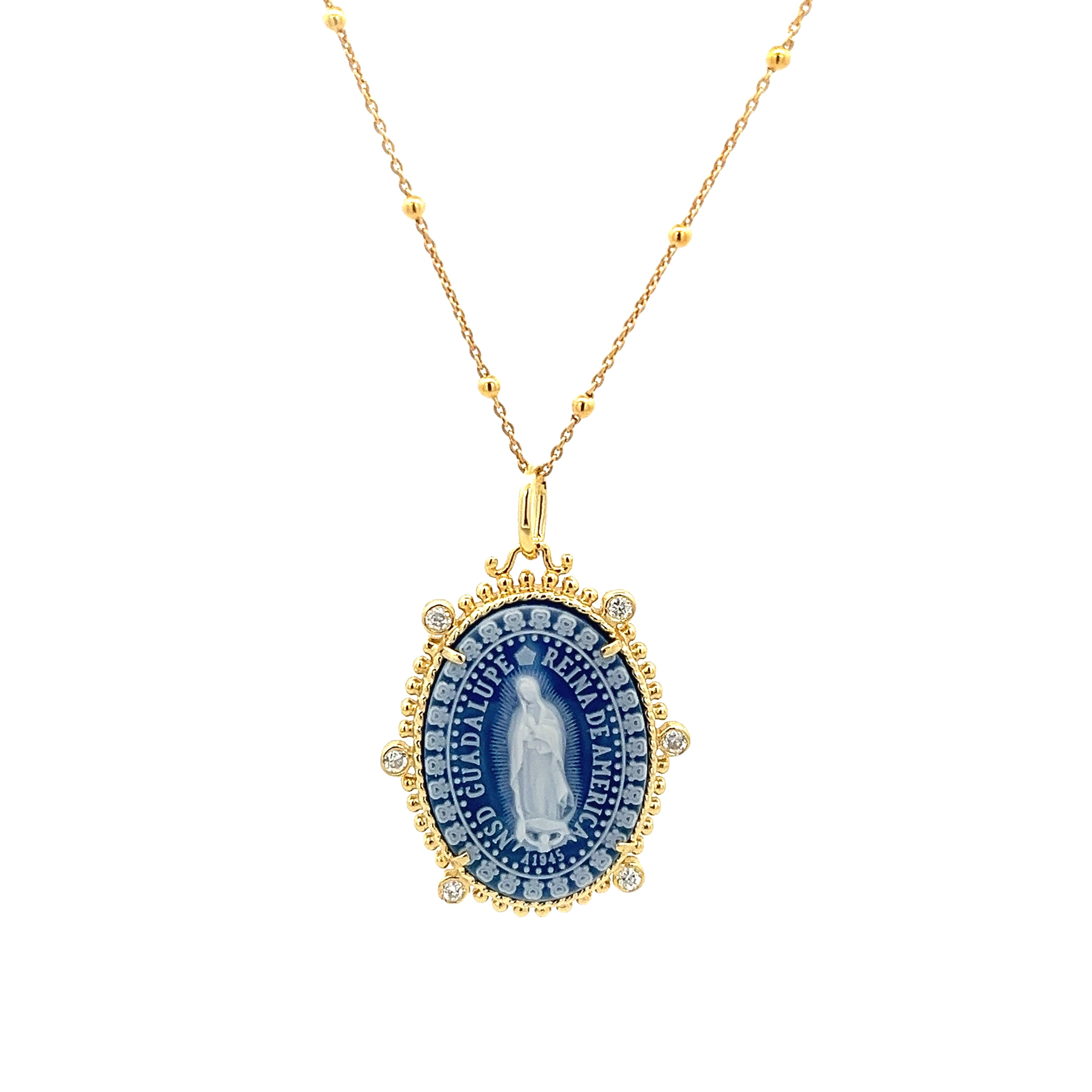 ROSARIO PLATA CON CHAPA DE ORO 50CM MEDALLA GUADALUPE EMPERATIZ CAMAFEO EN AGATA