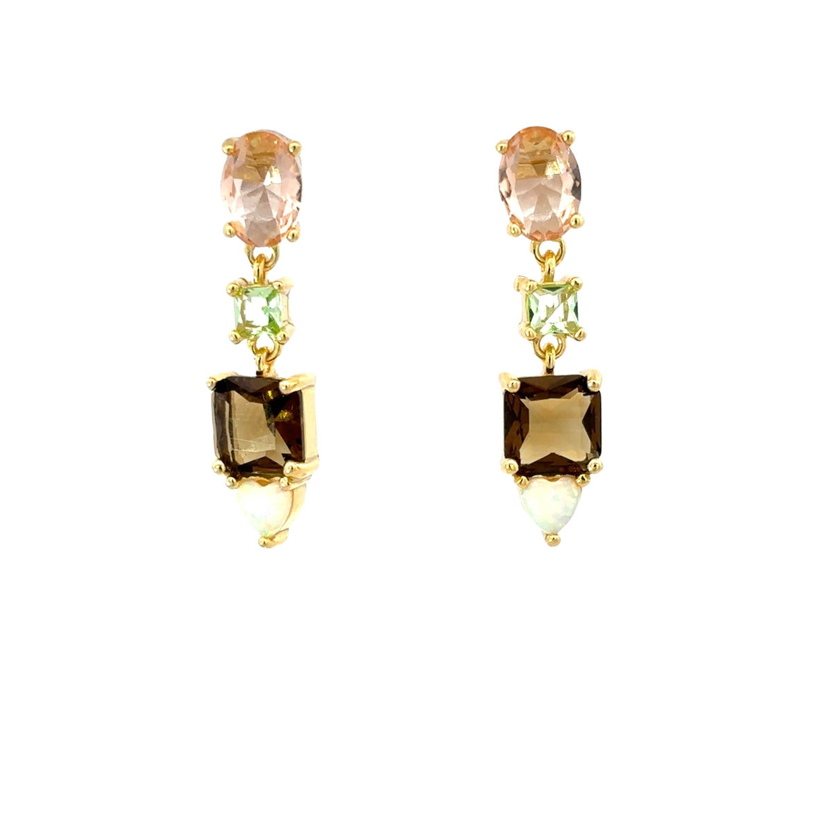 SMOKE QUARTZ OPAL STUDS IN 925 GOLD PLATED