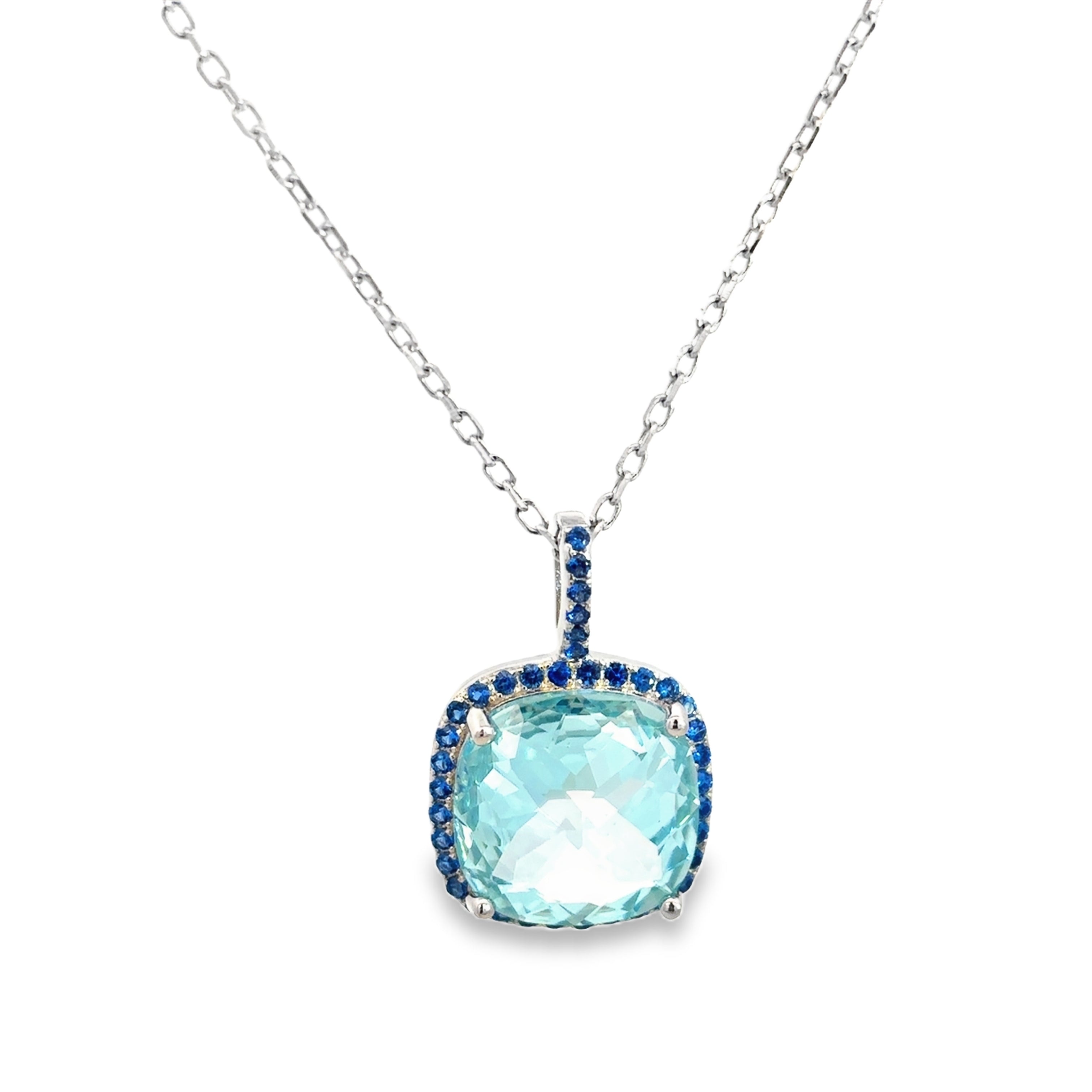 925SS CUSHION SKY BLUE CZ NECKLACE