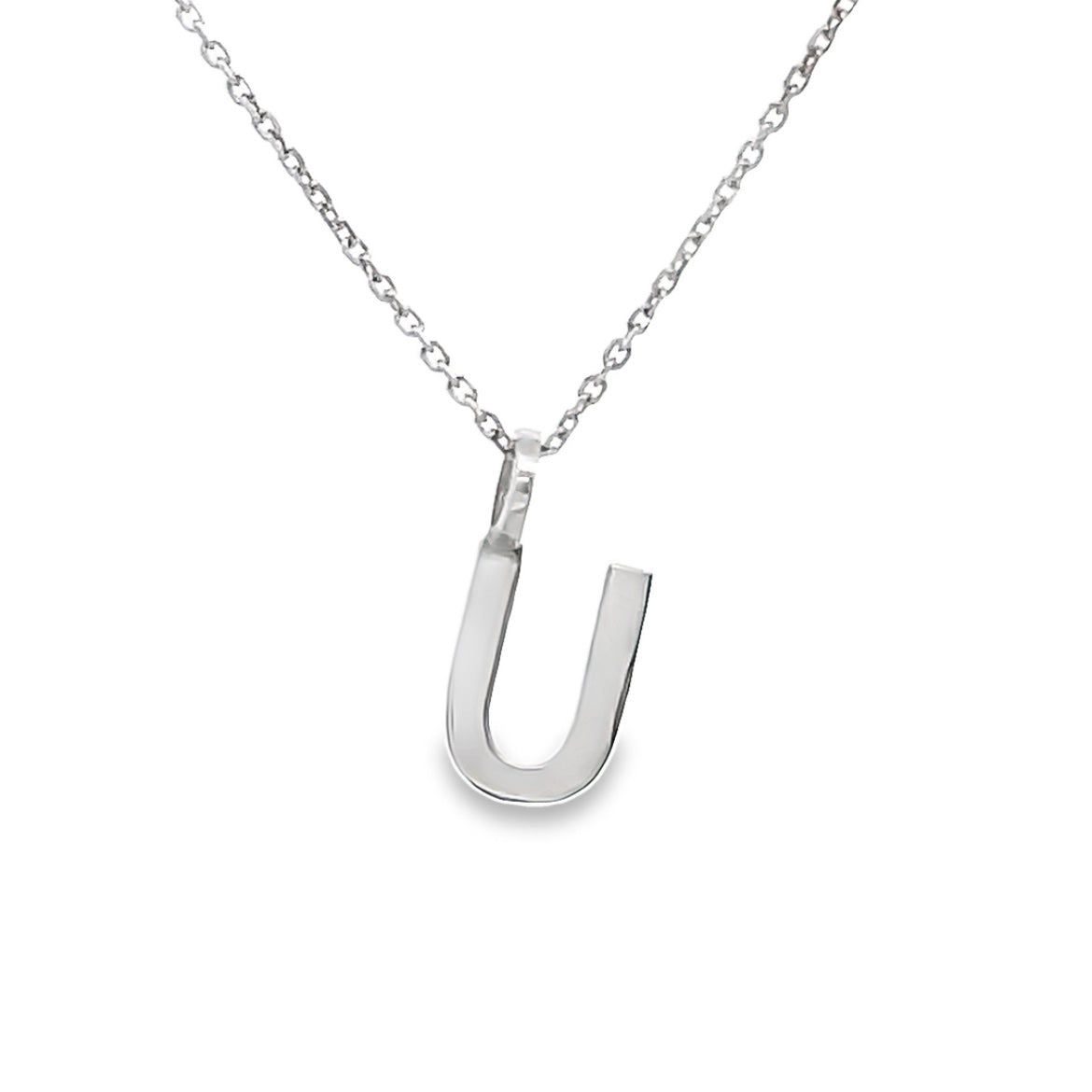 DIJE LETRA U DE ORO BLANCO DE 14K